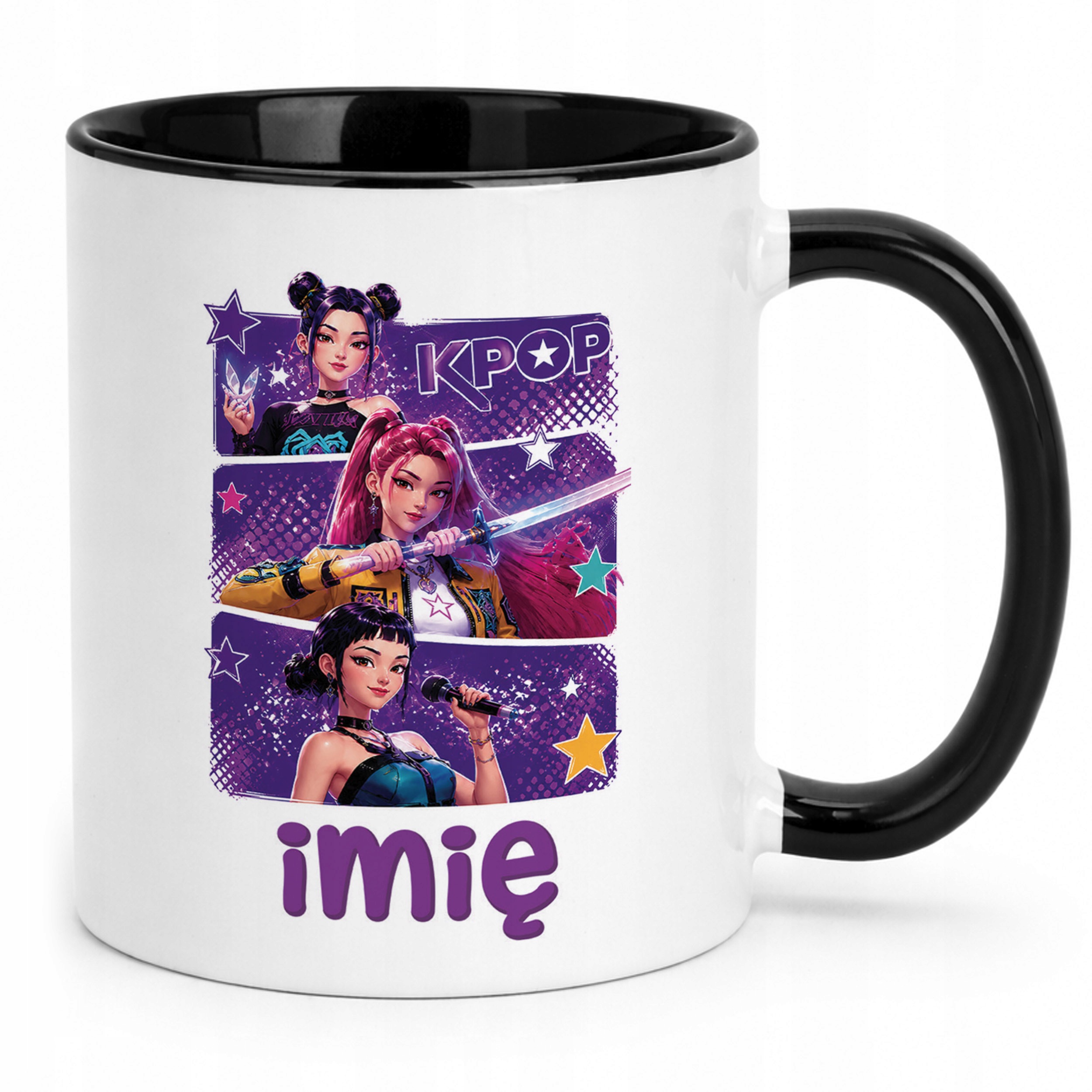 Zestaw Personalizowany Kubek Czarny Poduszka Łowczynie Kpop Prezent