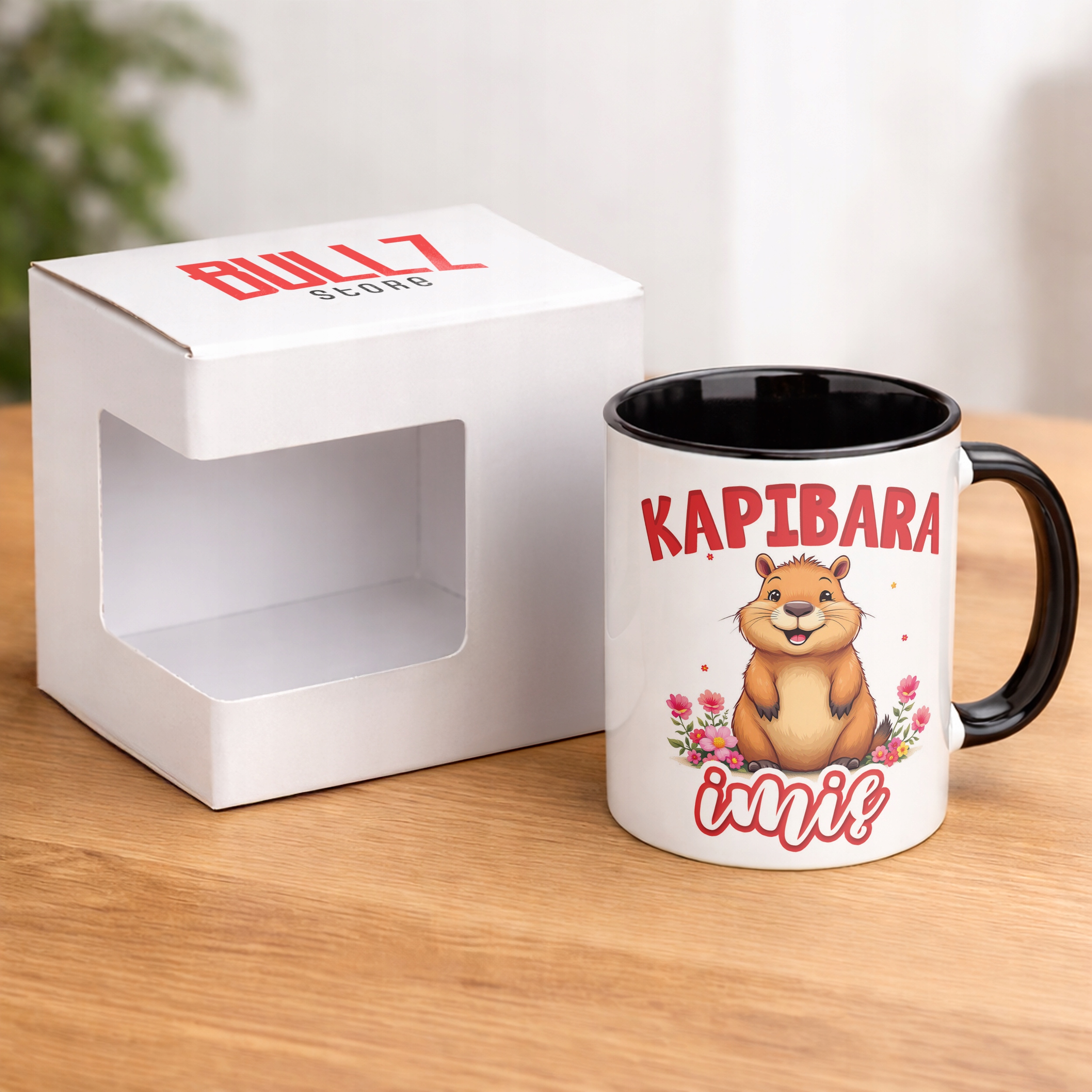 Kubek Czarny Personalizowany Kapibara Capybara Zwierzak Dla Dzieci