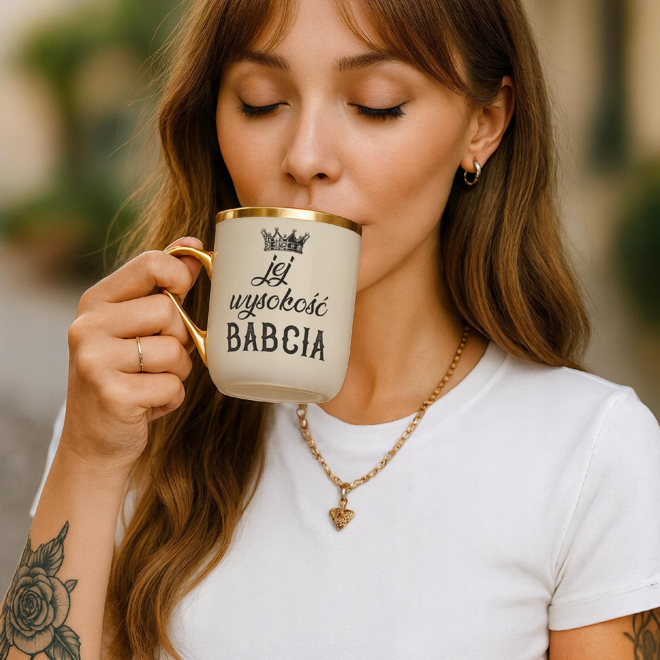 Kubek Premium Złoty Ecru Dzień Babci Dla Babci Prezent Upominek