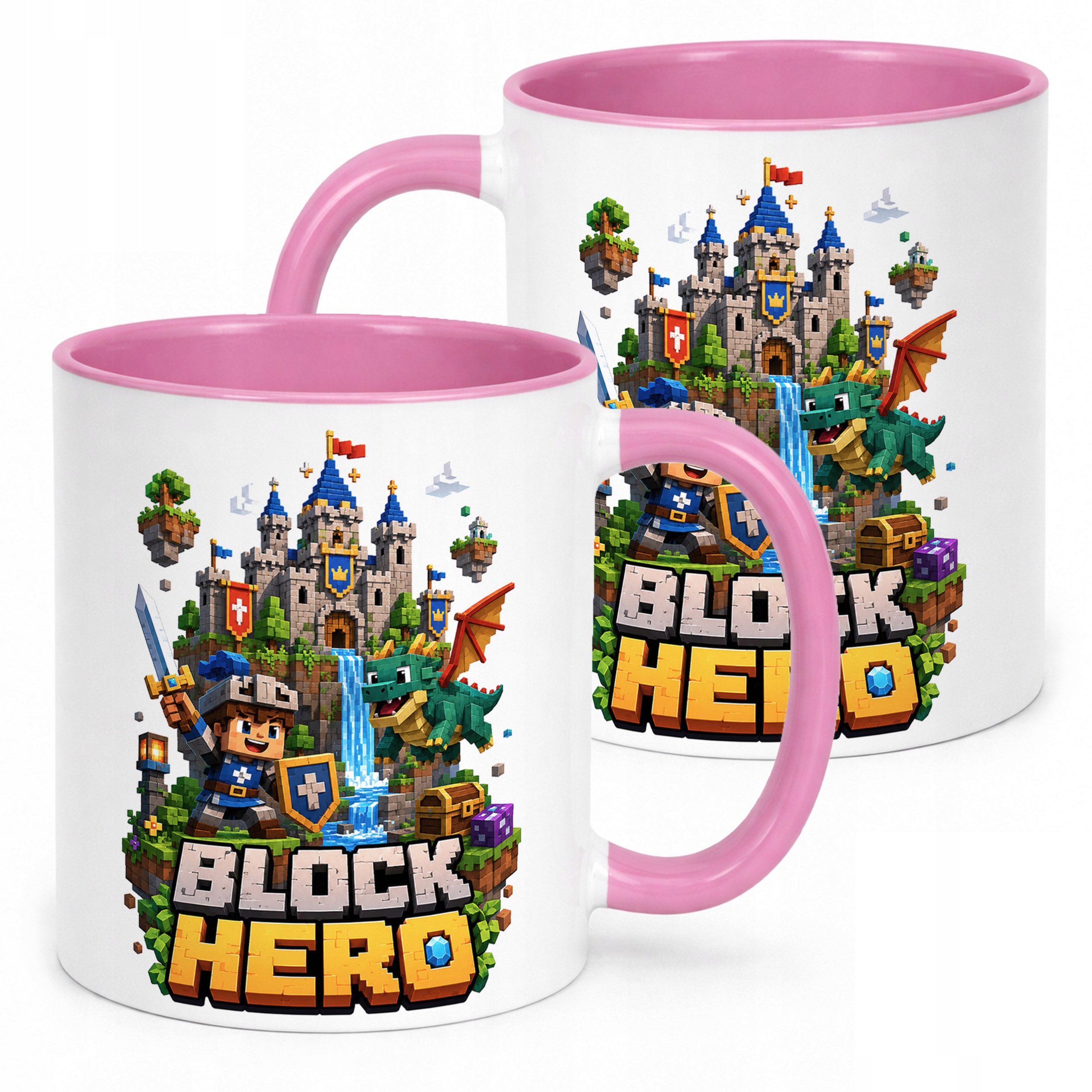 Kubek Różowy z nadrukiem BLOCK HERO Gra Dla Dzieci Prezent Upominek