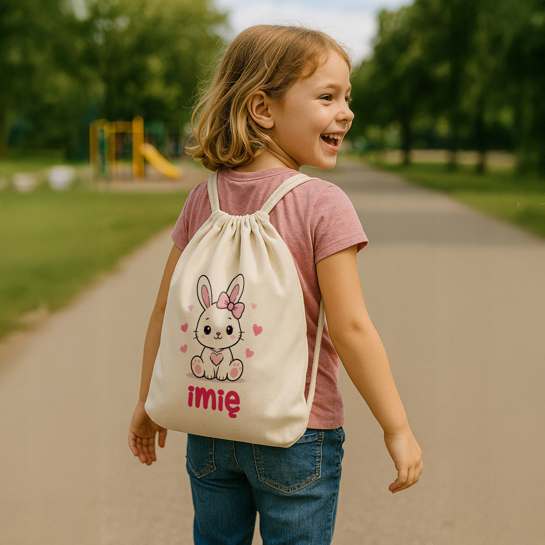 Zestaw Personalizowany Plecak Worek Kubek Króliczek Prezent