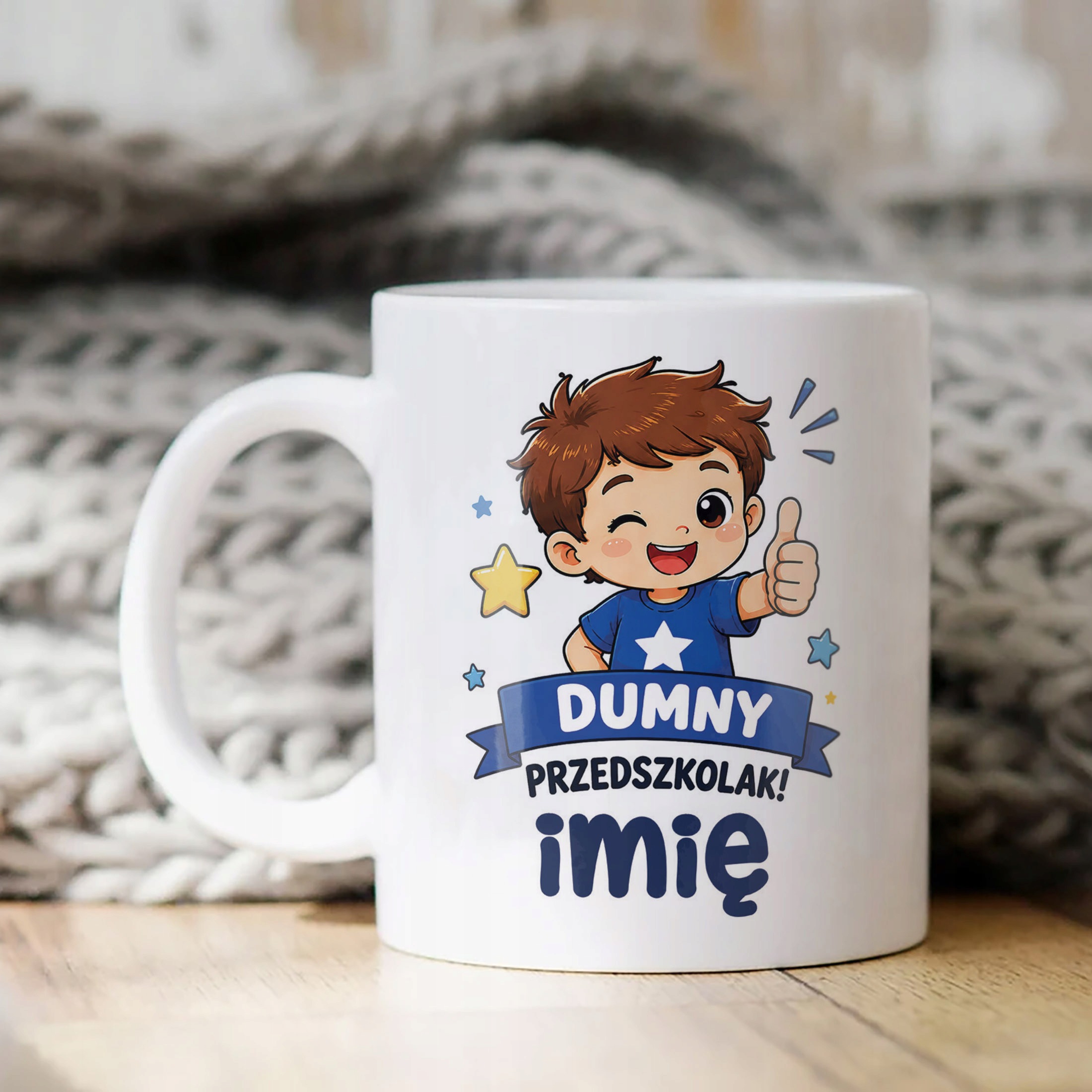Biały Kubek z nadrukiem personalizowany Przedszkolak Szkoła Dla Dzieci