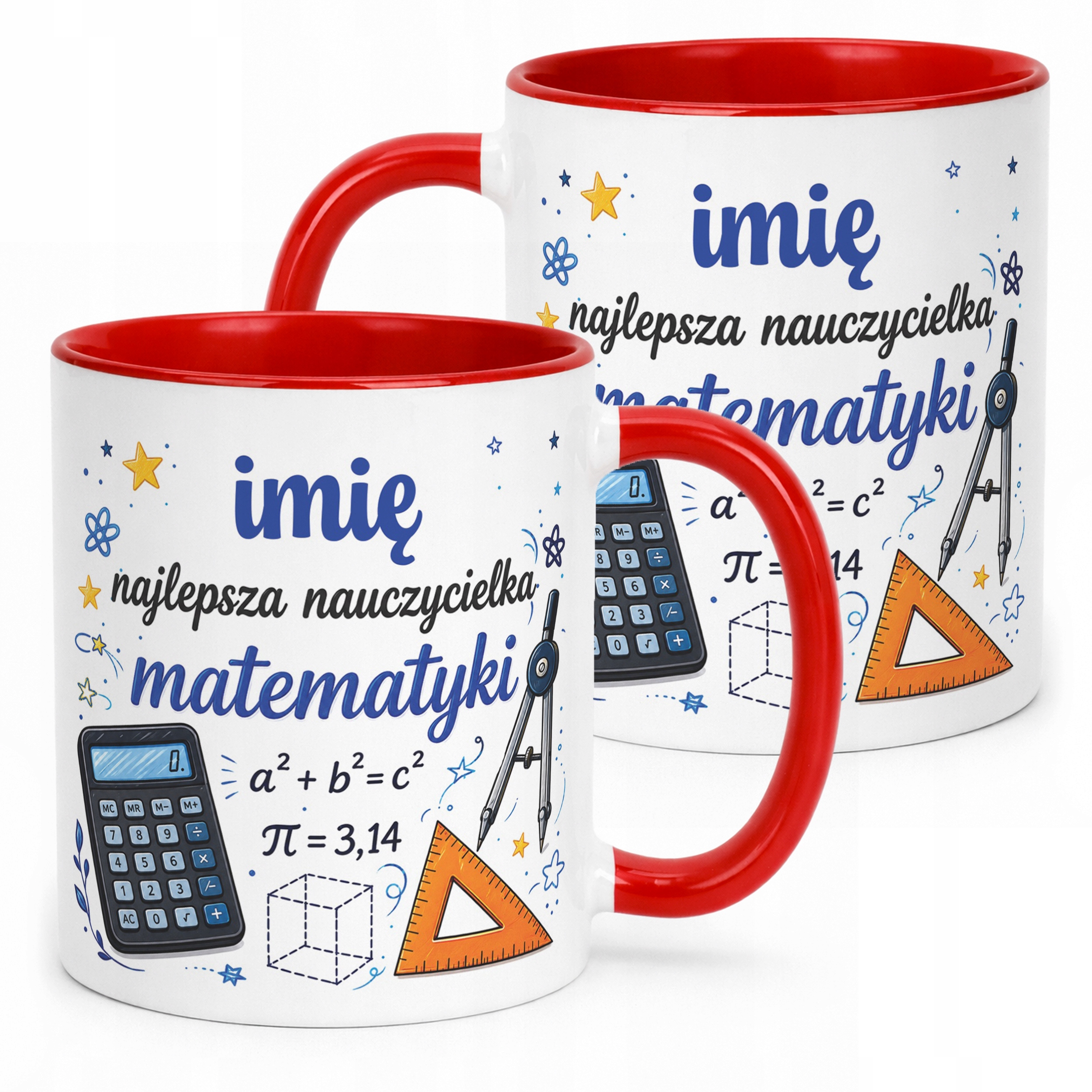 Kubek Czerwony z Imieniem Dzień Nauczyciela Matematyka Prezent
