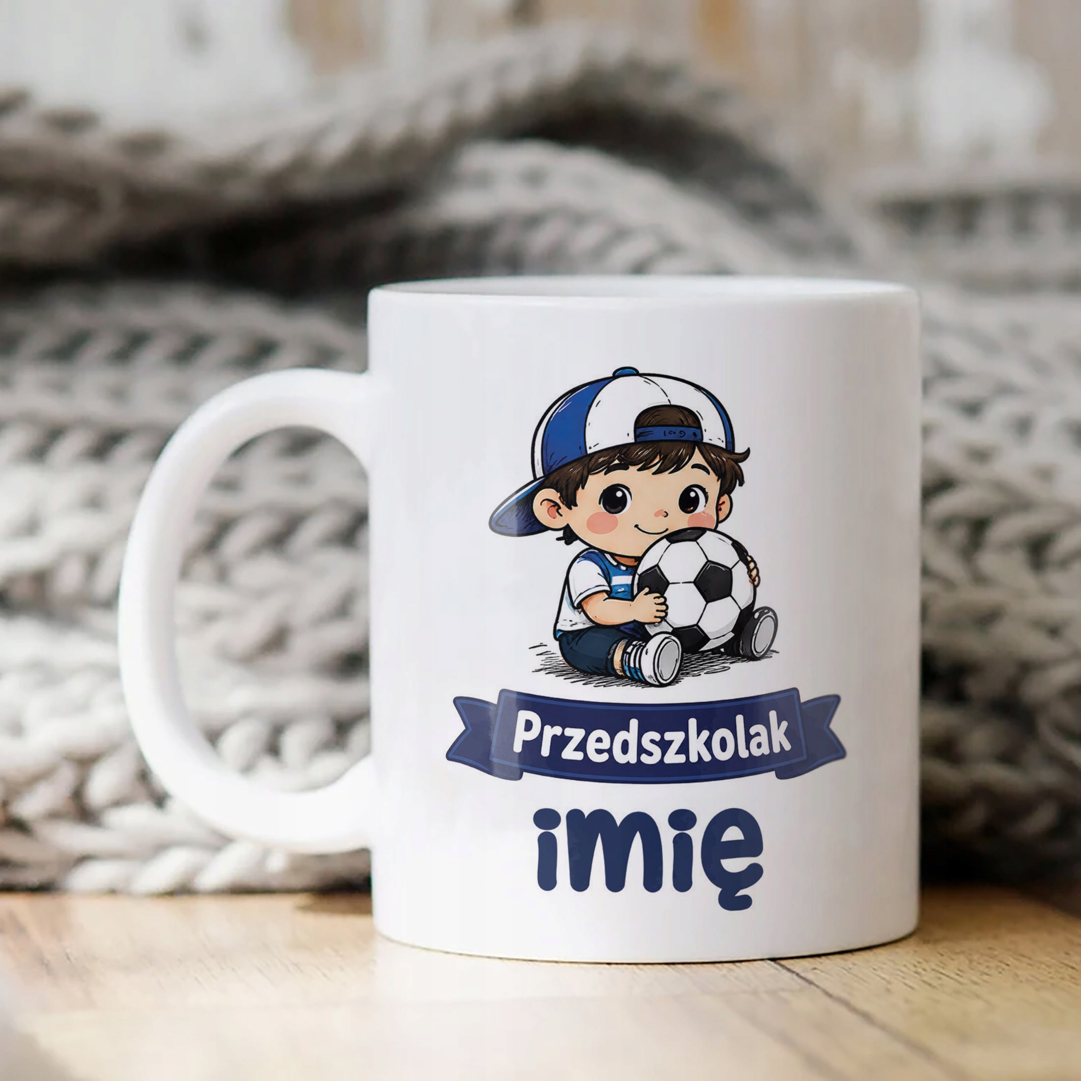 Biały Kubek z nadrukiem personalizowany Przedszkolak Szkoła Dla Dzieci