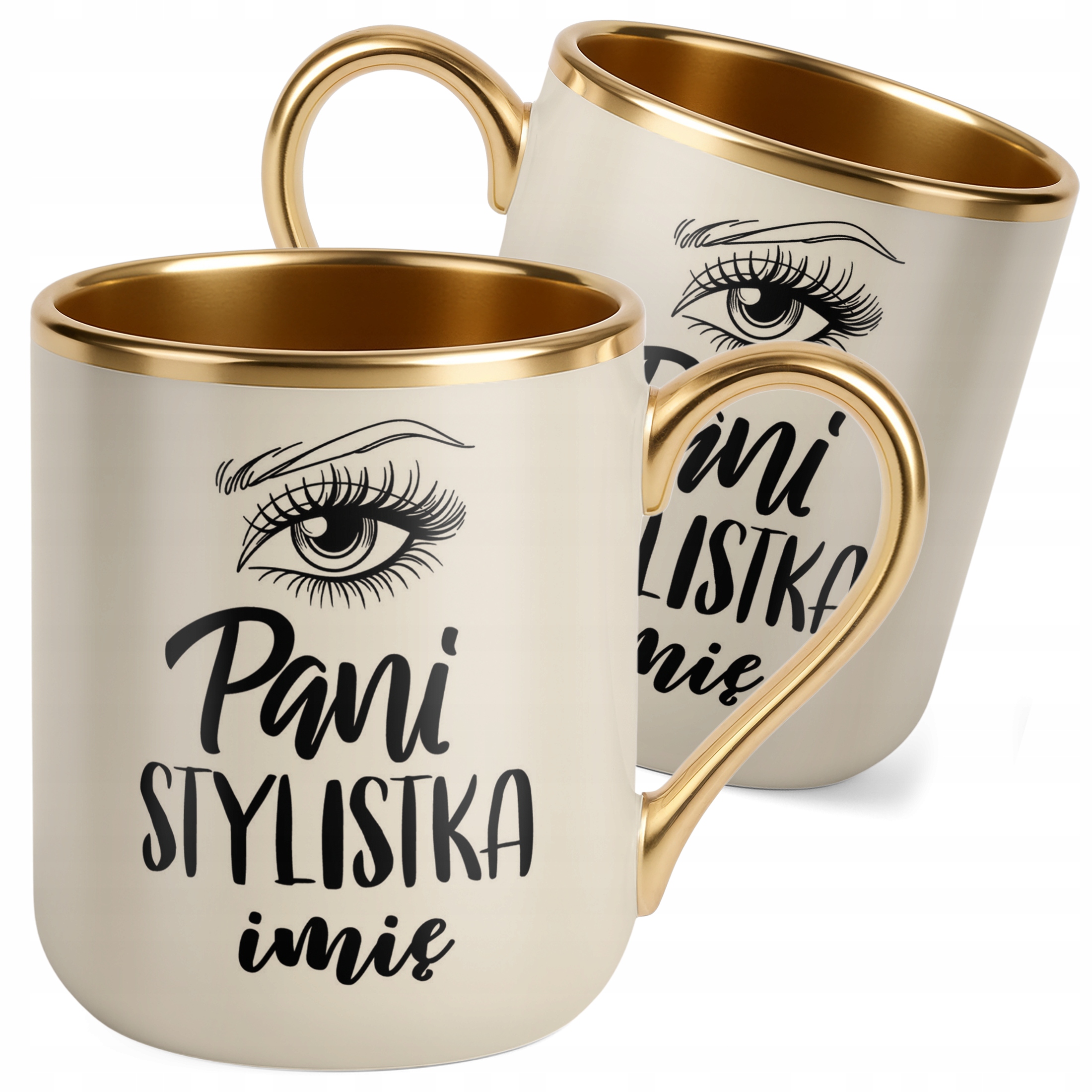 Kubek Premium Złoty Ecru Personalizowany Pani Stylistka Rzęs Brwi