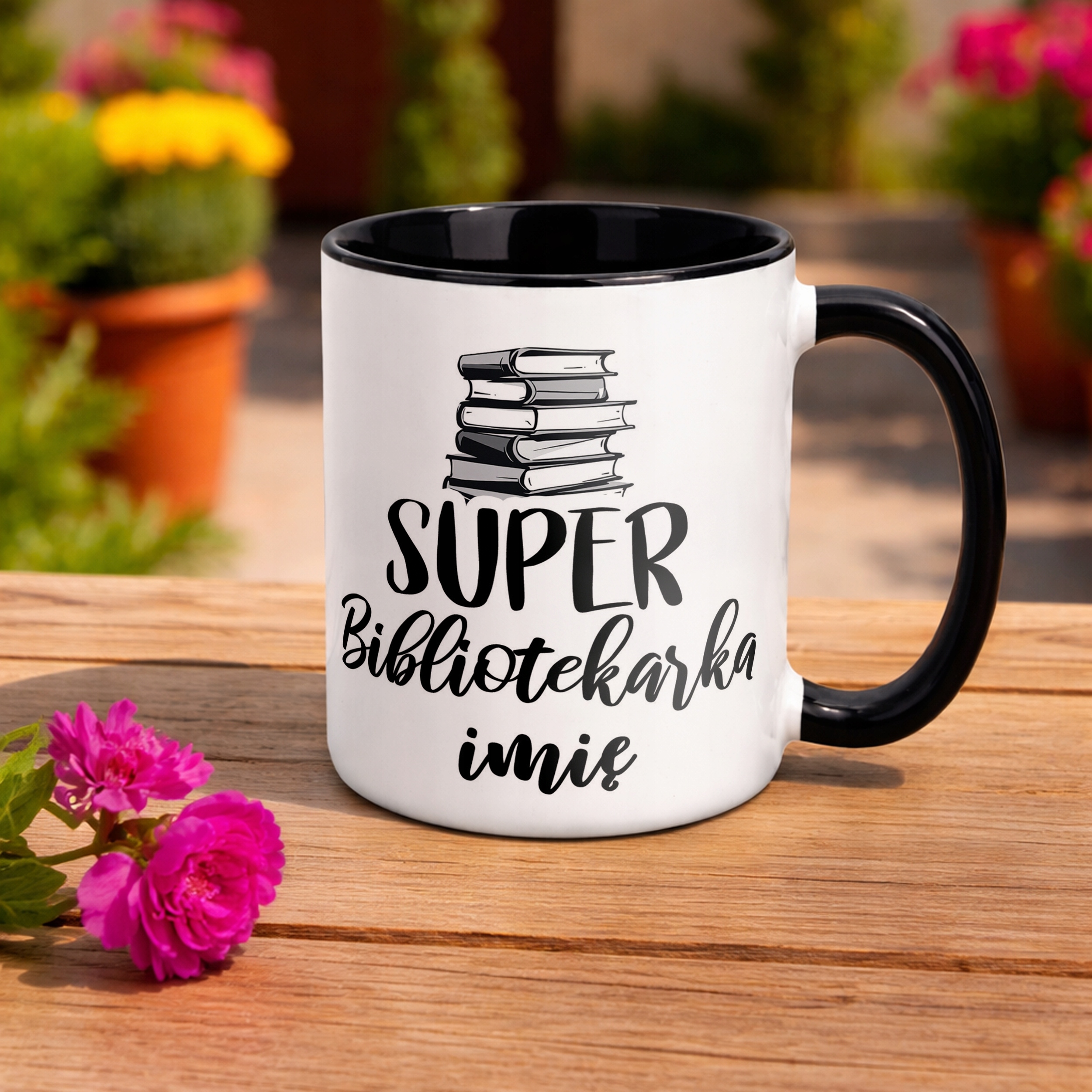 Kubek Czarny Personalizowany Super Bibliotekarka Prezent Upominek