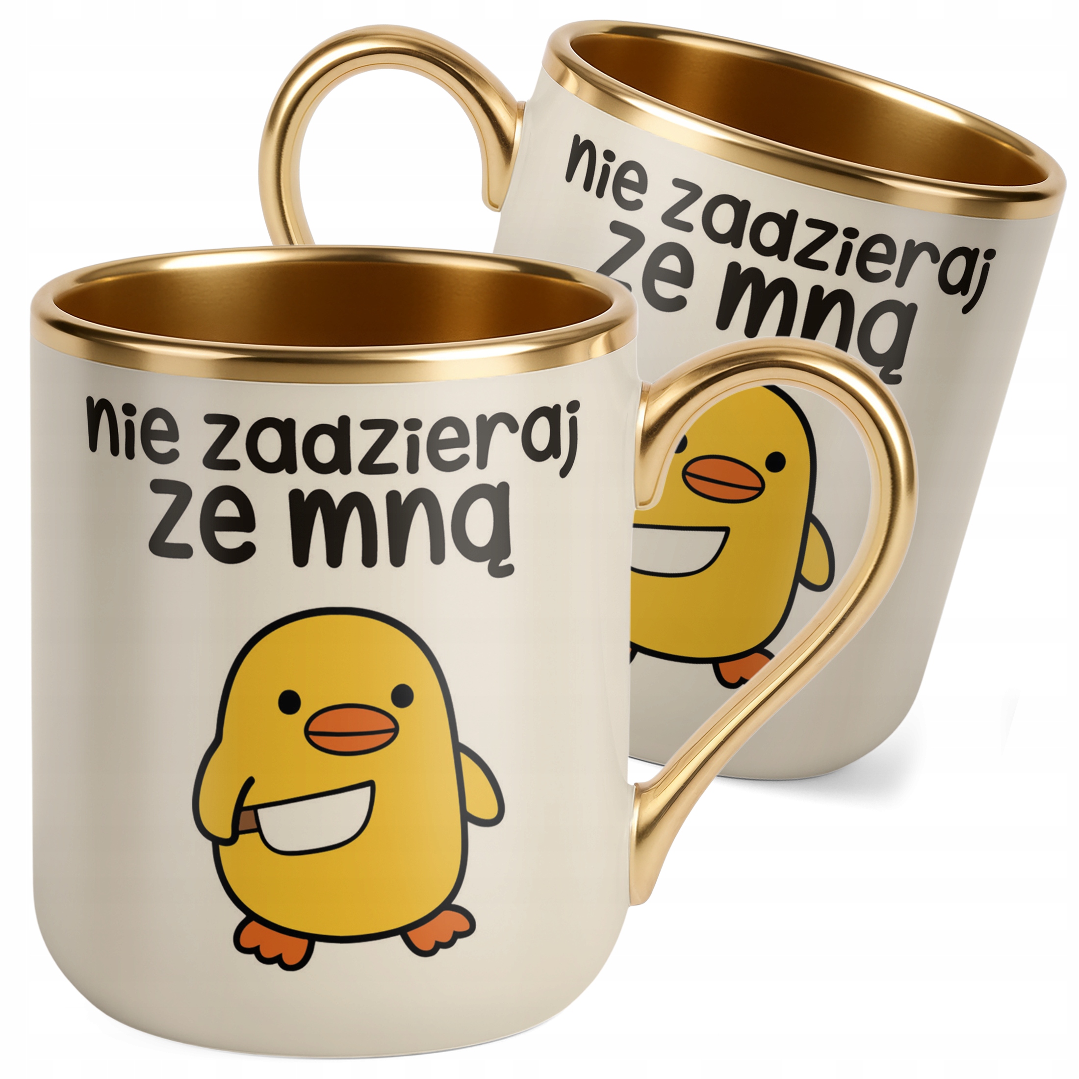 Kubek Premium Złoty Ecru Nie Zadzieraj Ze Mną Śmieszny Zabawny