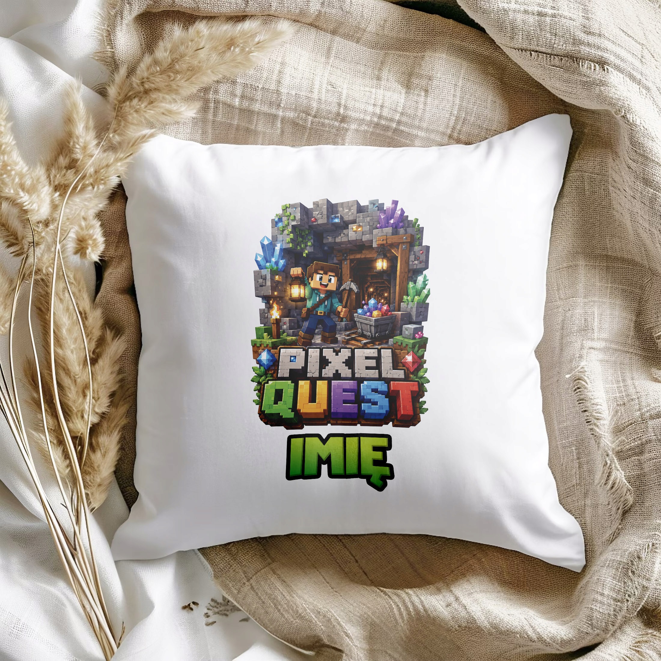 Zestaw Personalizowany Kubek Różowy Poduszka gra Pixel Quest Prezent