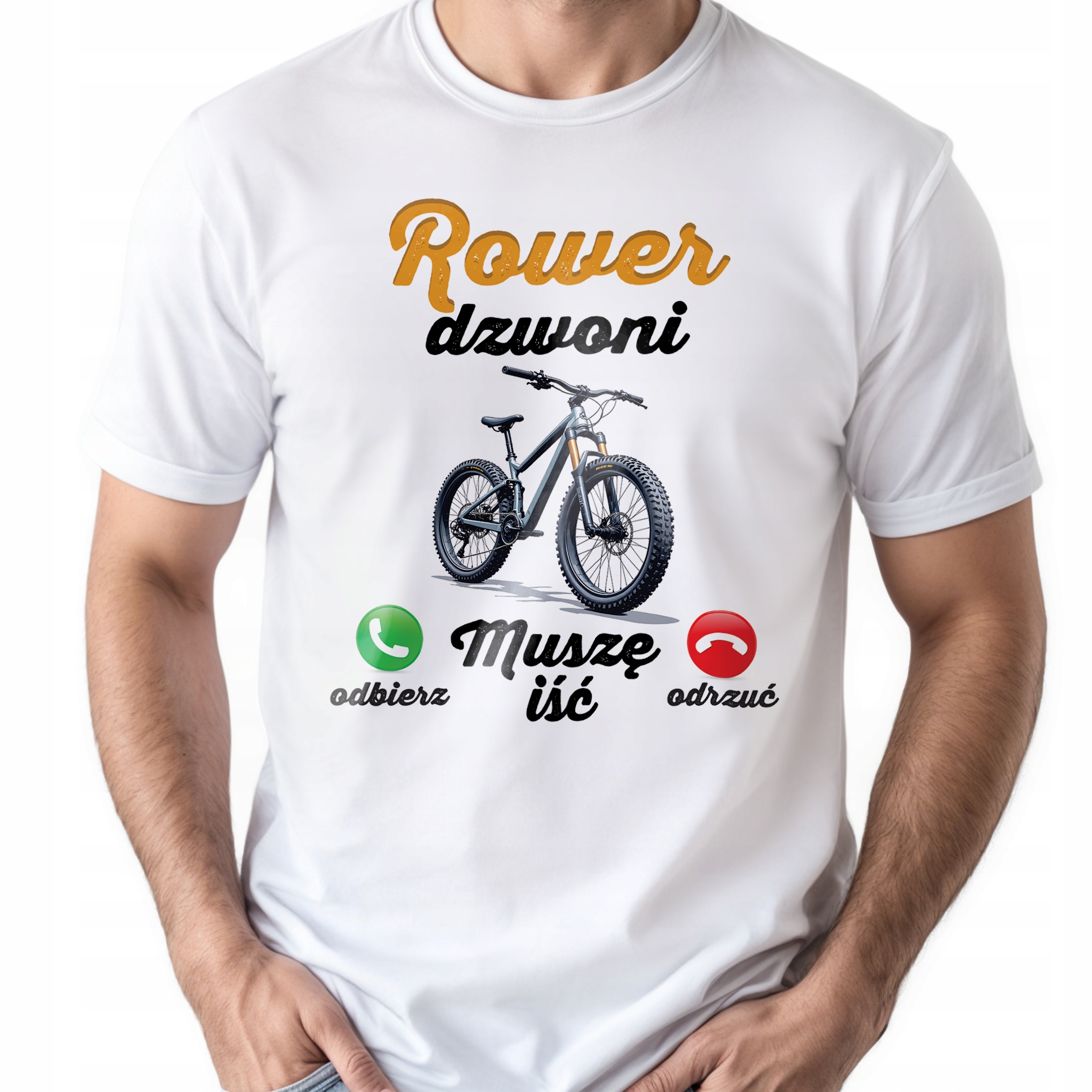 Koszulka biała męska Rower Dzwoni Kolarz Prezent r. 3XL