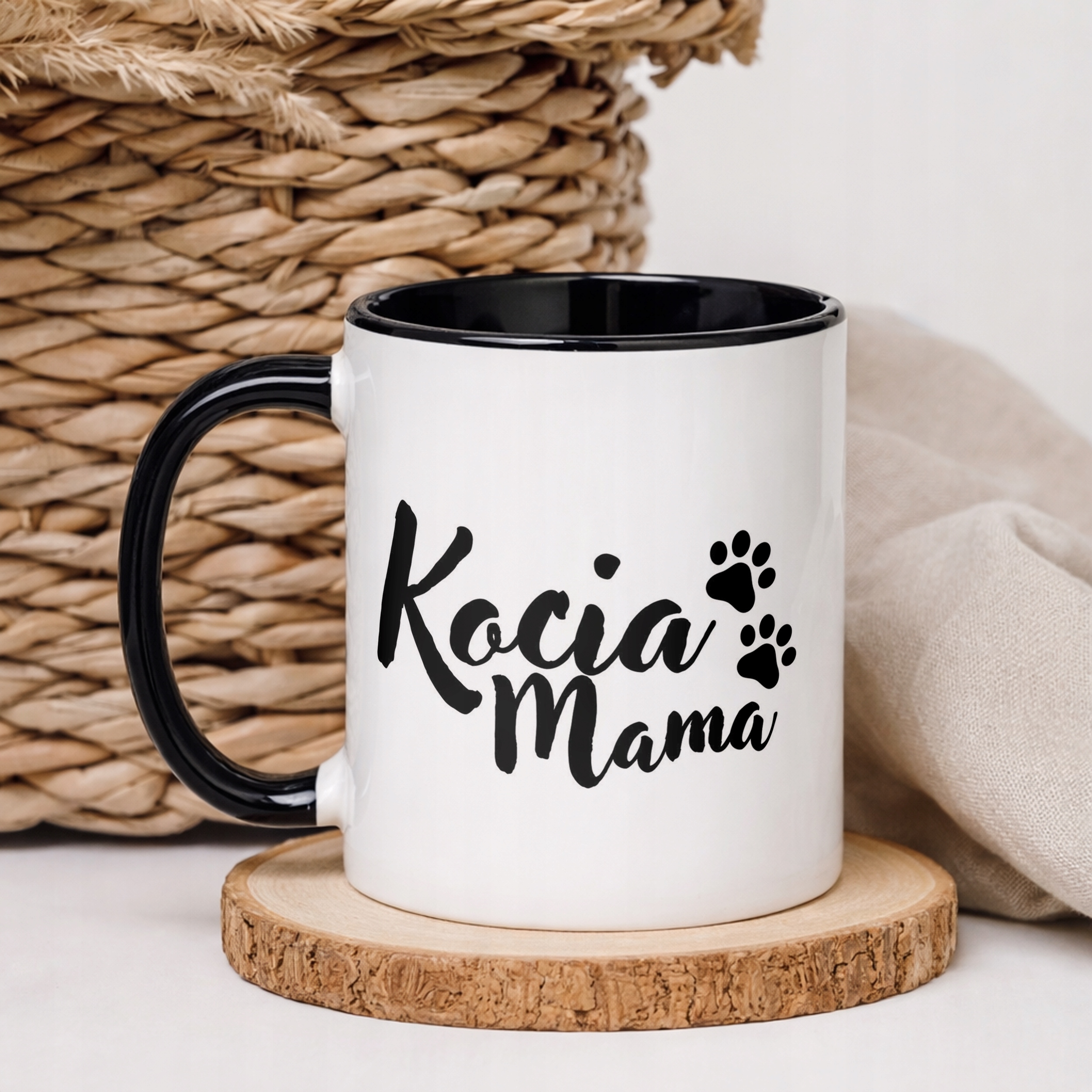 Kubek Czarny Kocia Mama Dla Posiadaczki Kota Prezent