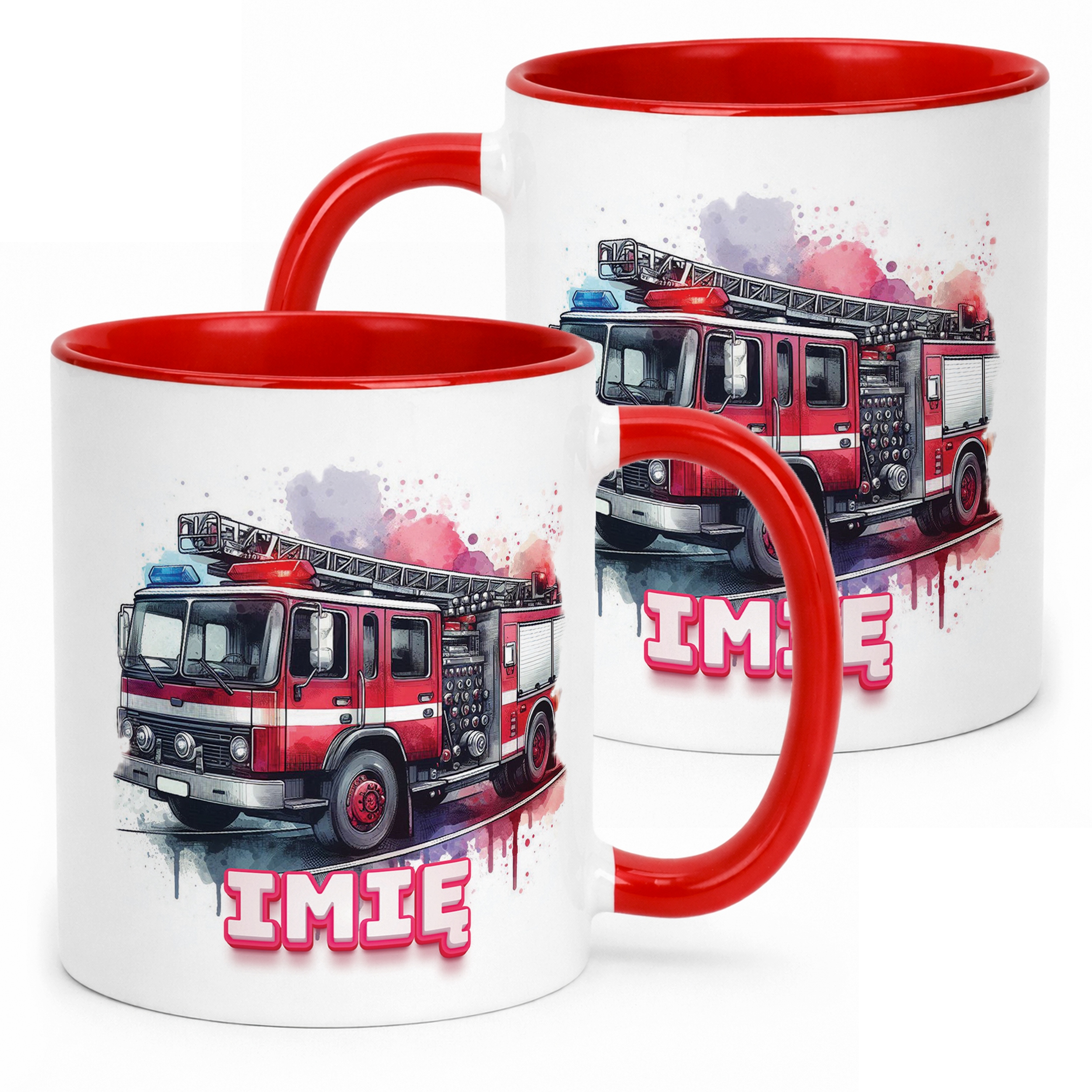 Kubek Czerwony Personalizowany Dla Strażaka Wóz Strażacki Prezent