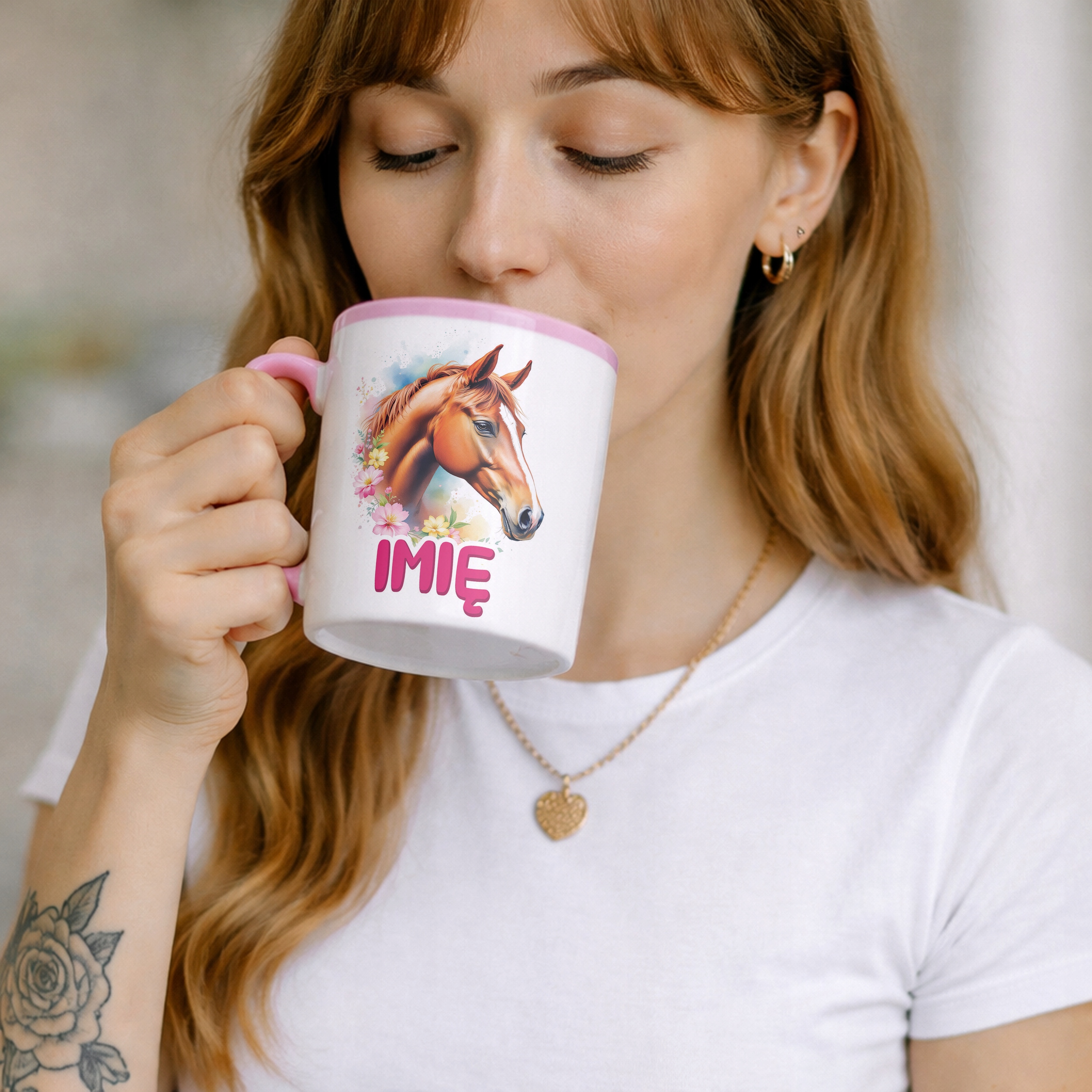 Kubek Różowy Personalizowany Z Koniem Koń Słodki Dla Dzieci