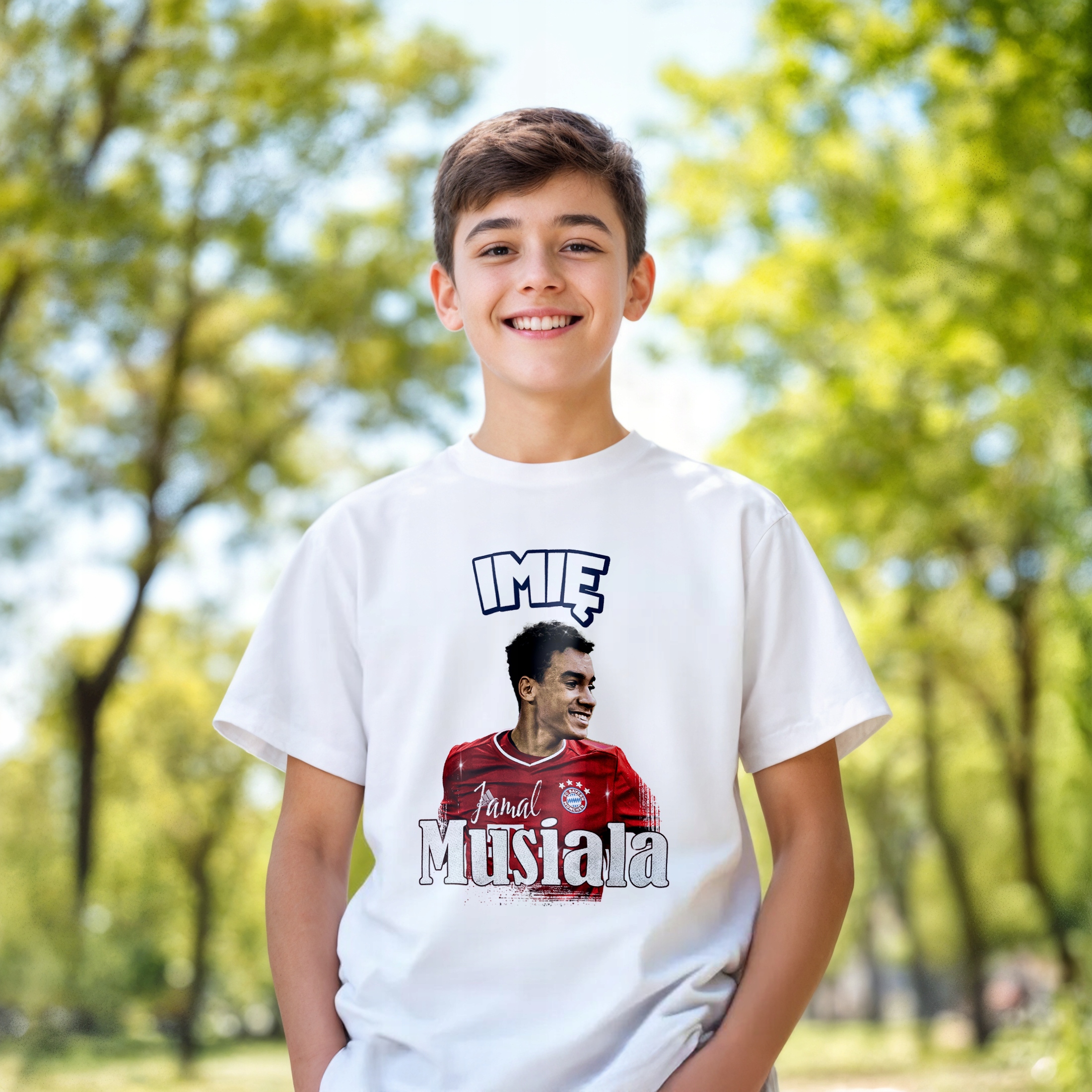 Koszulka personalizowana biała dziecięca Musiala Bayern Monachium