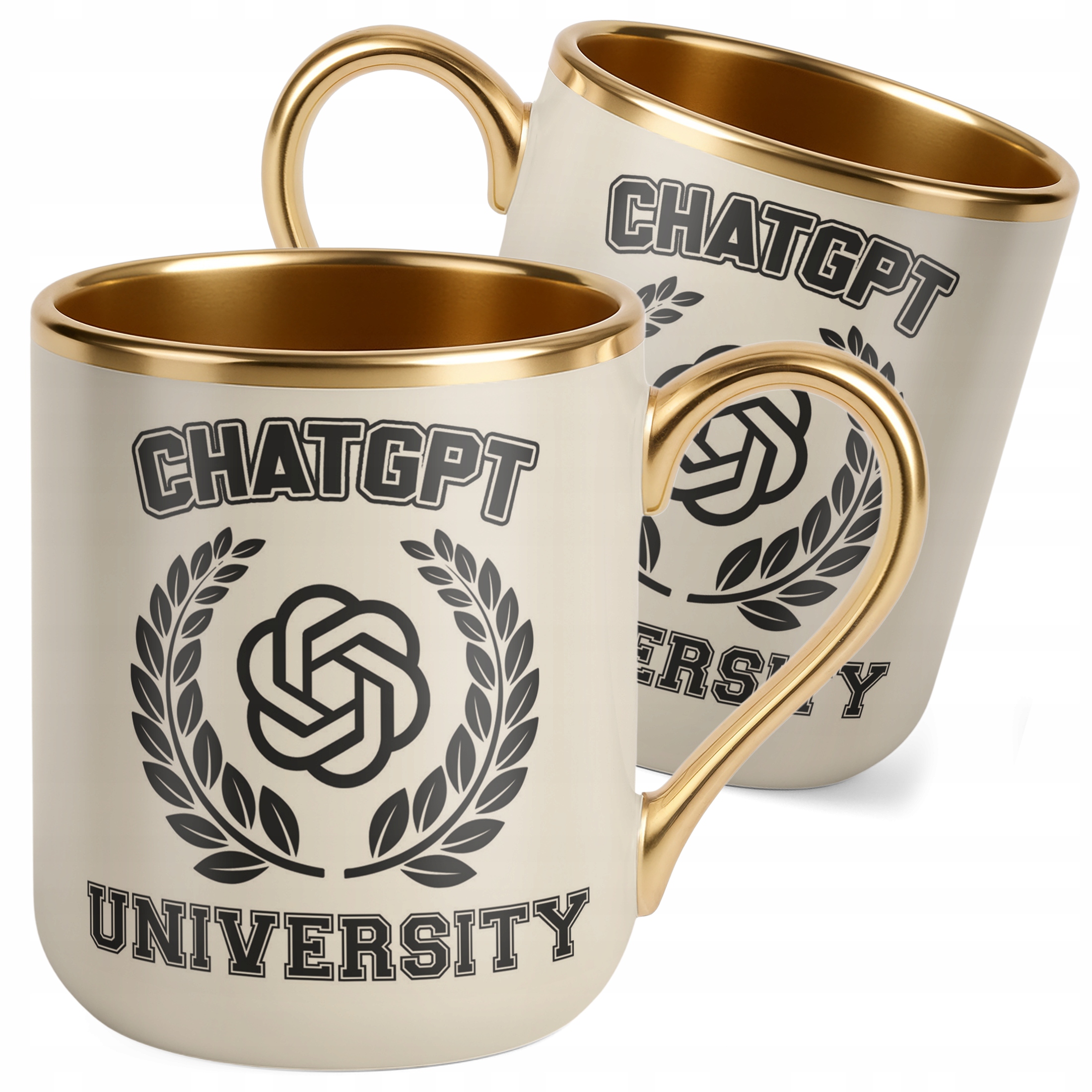 Kubek Premium Złoty Ecru ChatGPT University Zabawny Prezent Upominek
