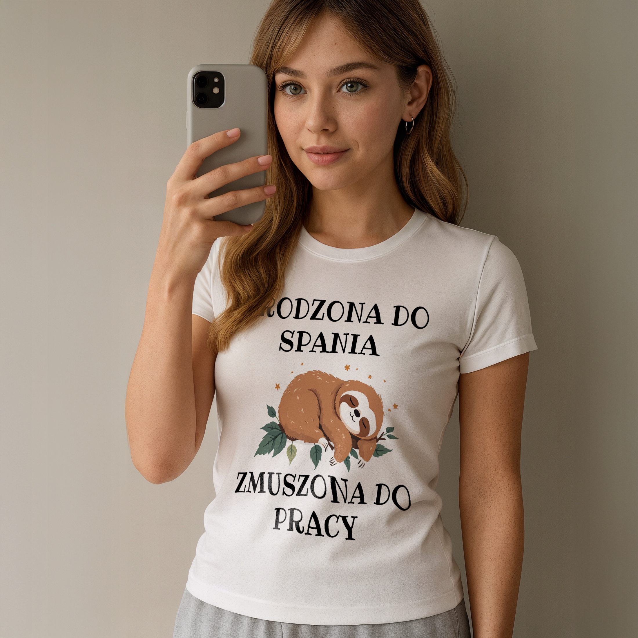 Koszulka biała damska Urodzona Do Spania Zabawny Prezent