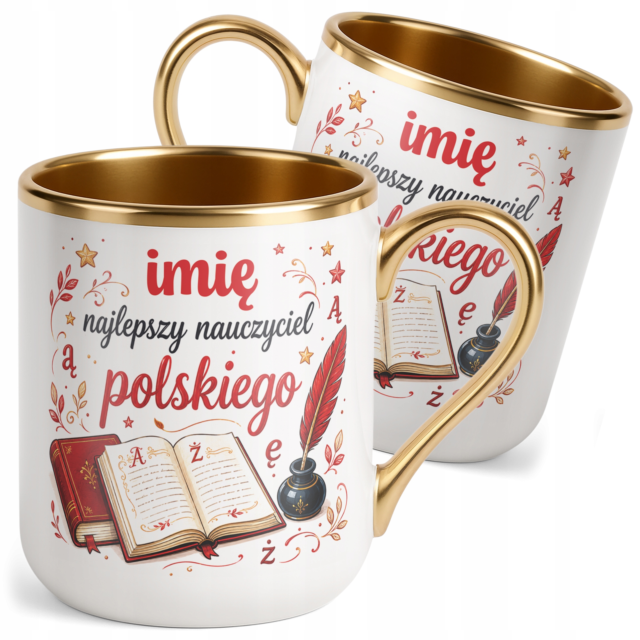 Kubek Premium Złoty z Imieniem Dzień Nauczyciela Język Polski Prezent