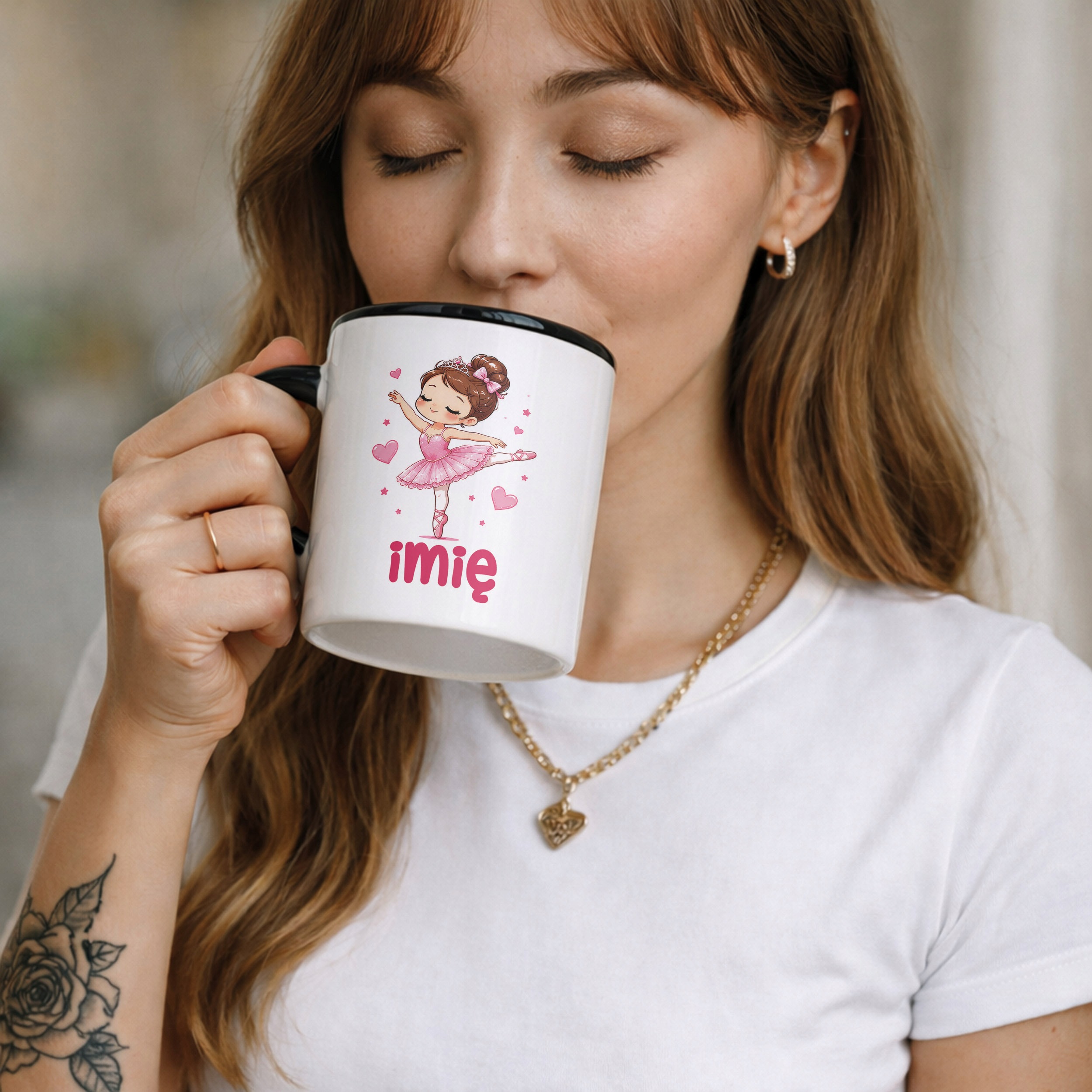 Zestaw Personalizowany Kubek Czarny Poduszka Baletnica Prezent