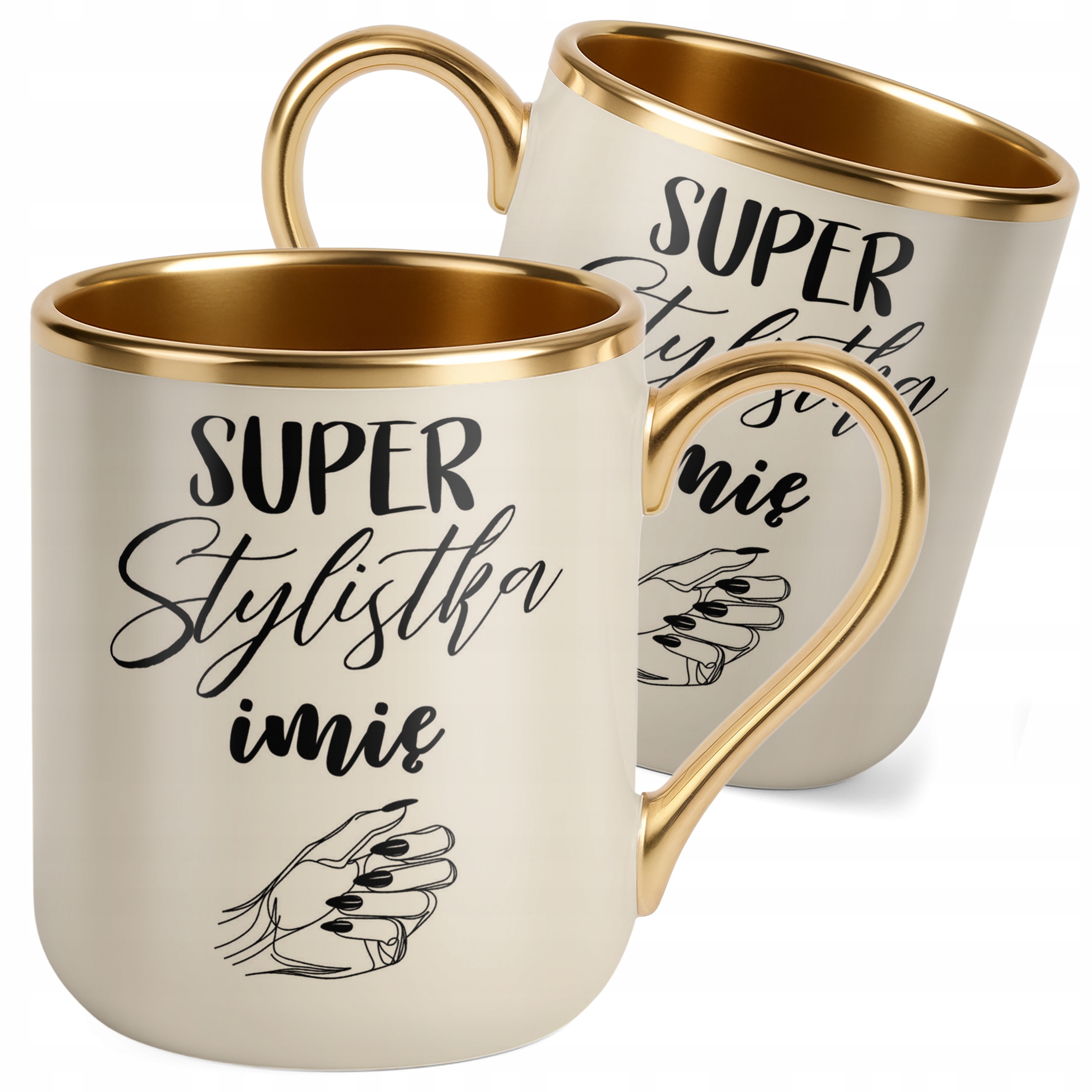 Kubek Premium Złoty Ecru Personalizowany Super Stylistka Paznokci