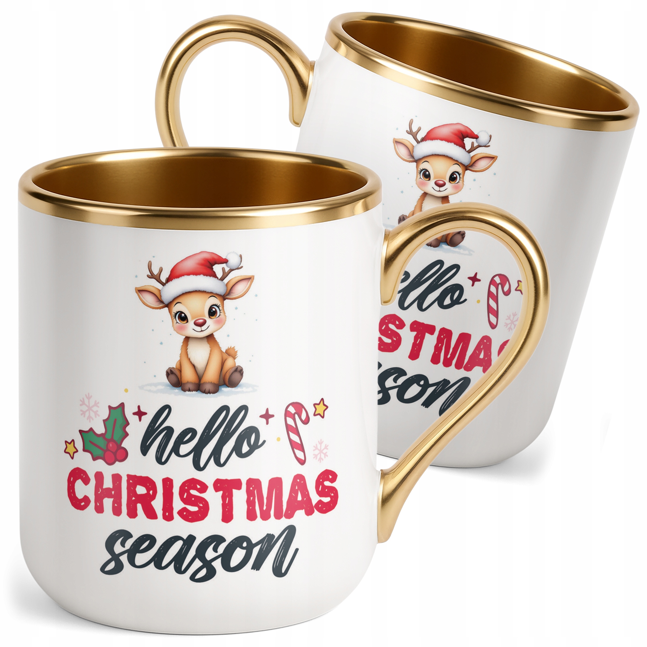 Kubek Premium Złoty Świąteczny Hello Christmas Boże Narodzenie