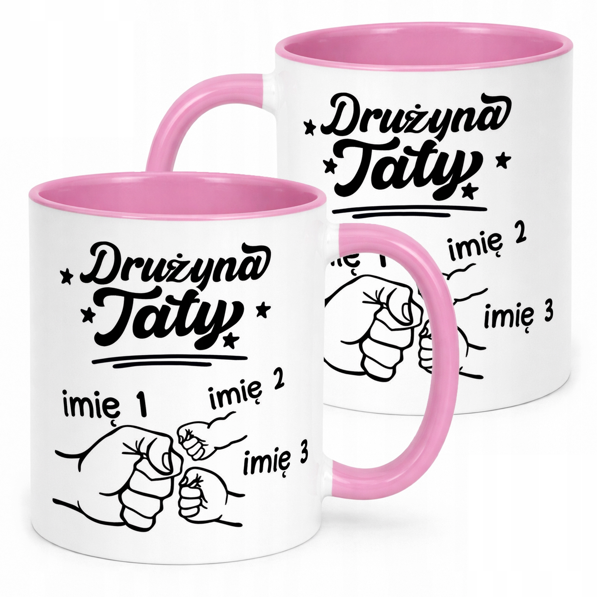 Kubek Różowy Personalizowany Dzień Ojca Najlepsza Drużyna 2 Dzieci