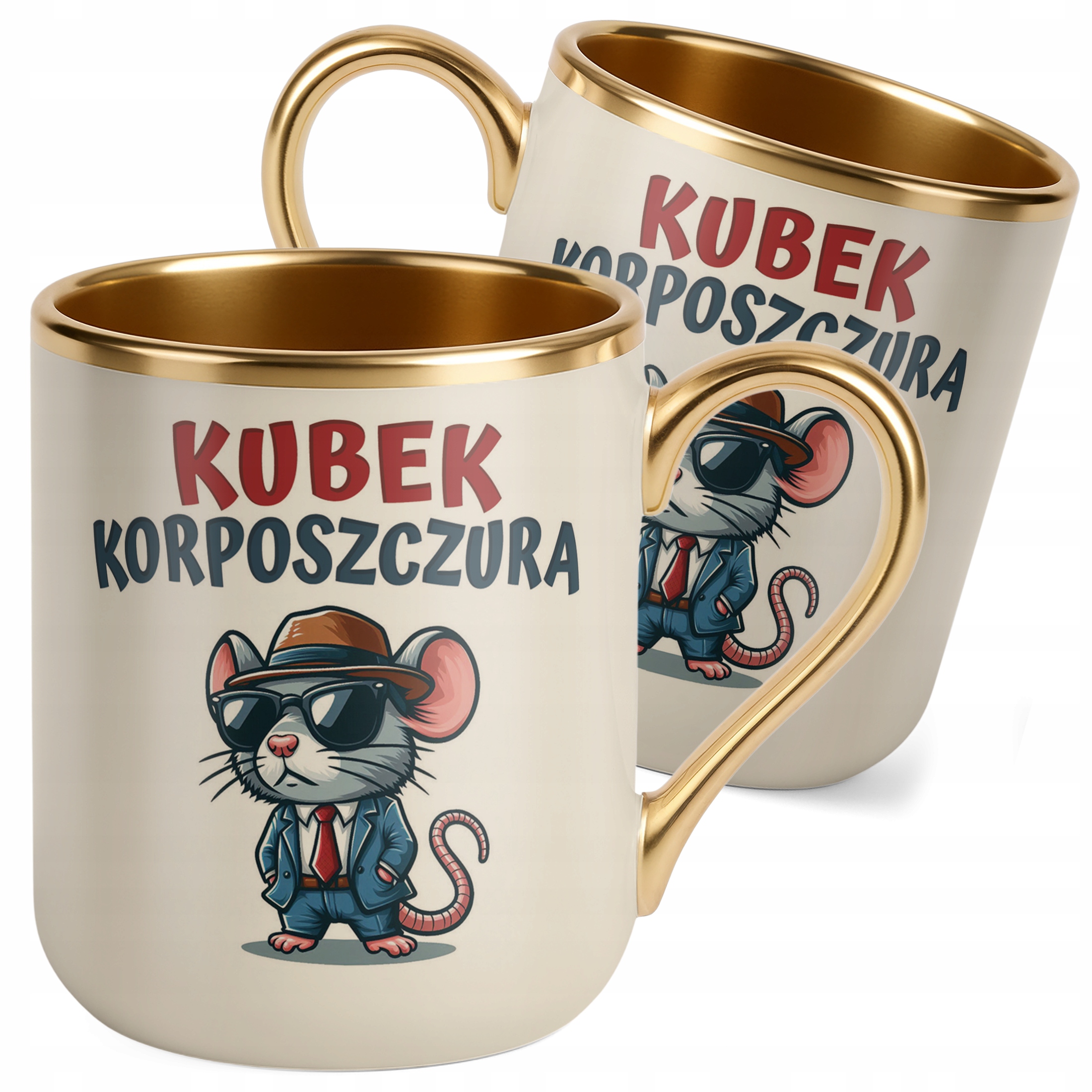 Kubek Premium Złoty Ecru Kubek Korposzczura Praca Korporacja Zabawny