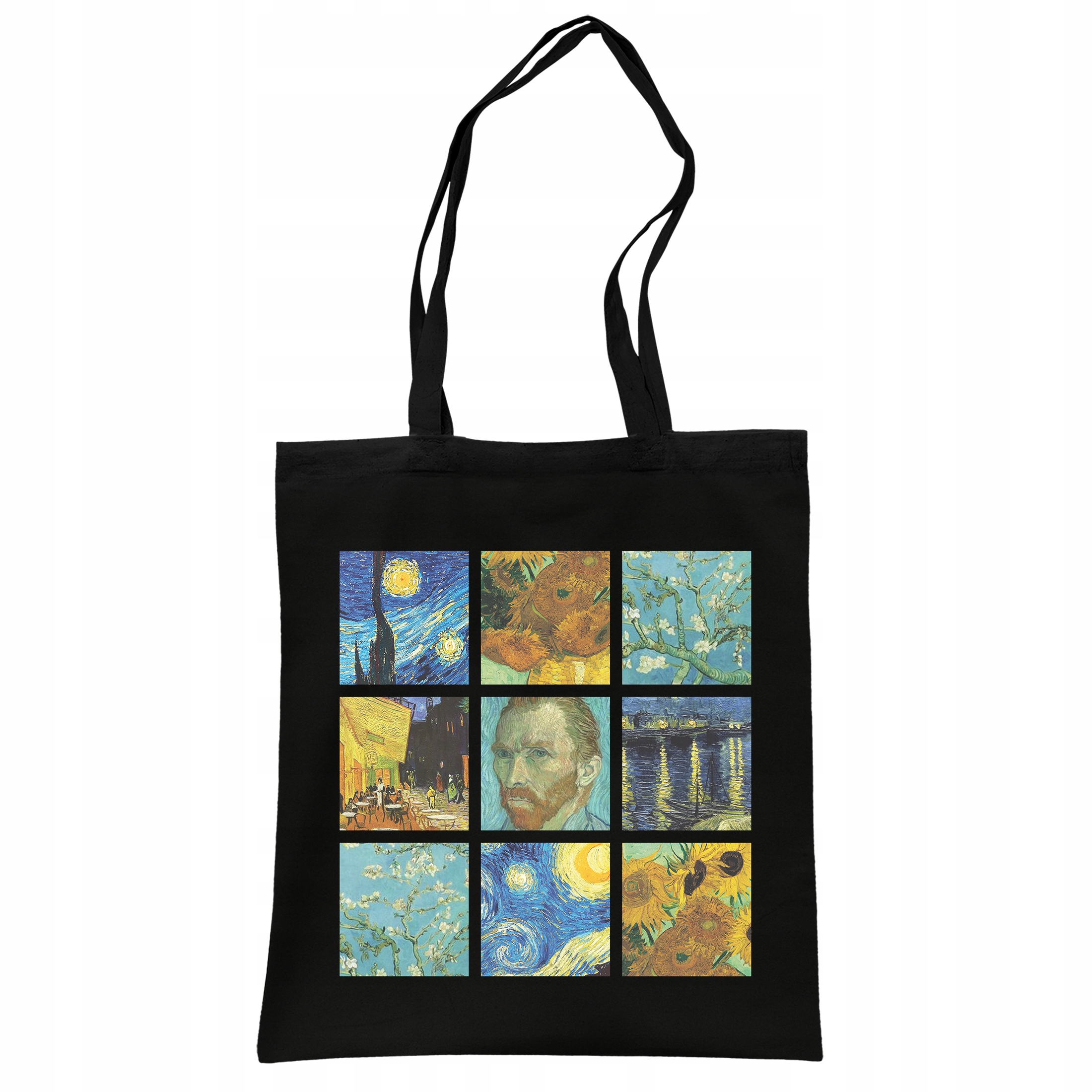 Torba bawełniana czarna na zakupy Van Gogh Sztuka Obrazy Kolaż Prezent