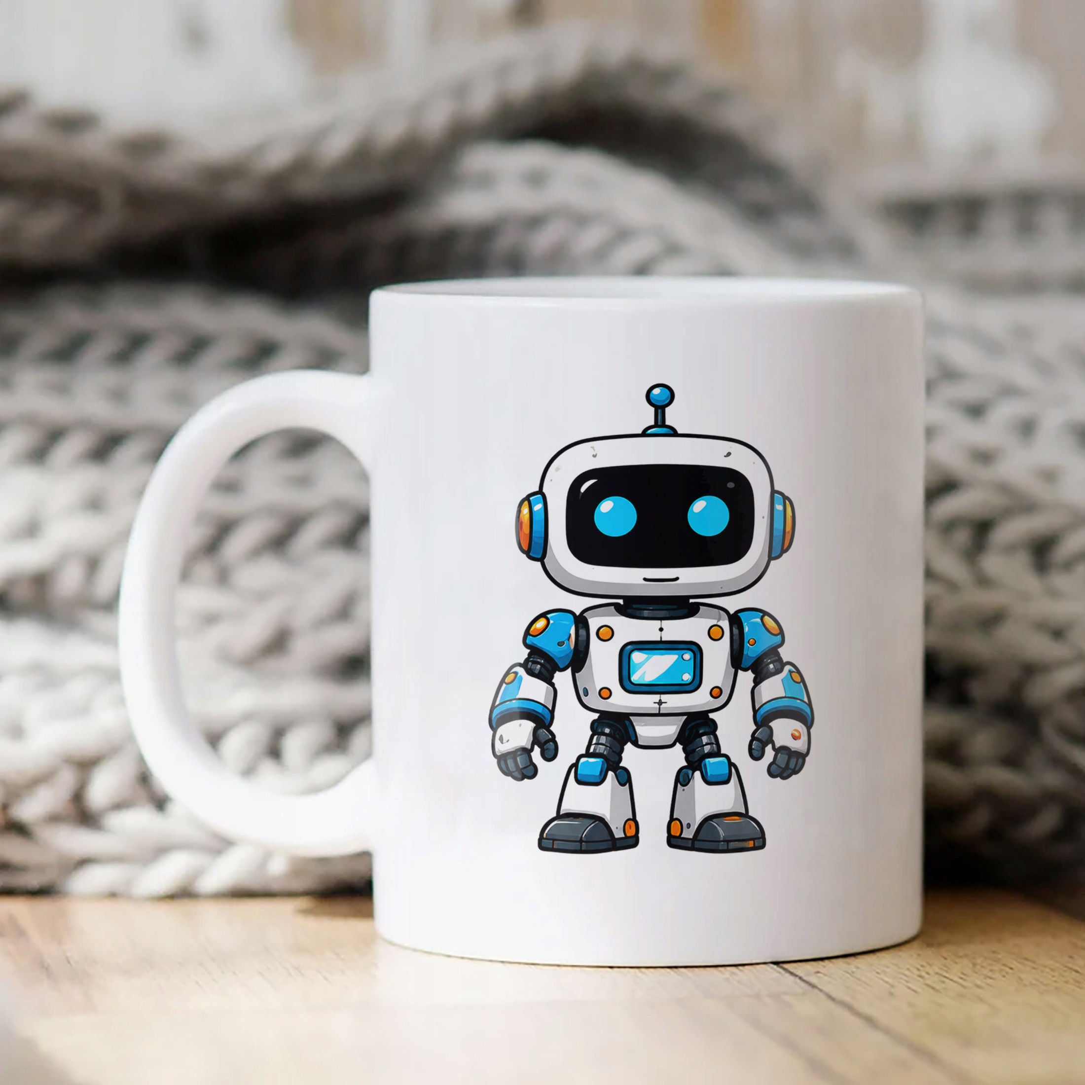 Biały Kubek z nadrukiem Robot Dla Dzieci Prezent Upominek