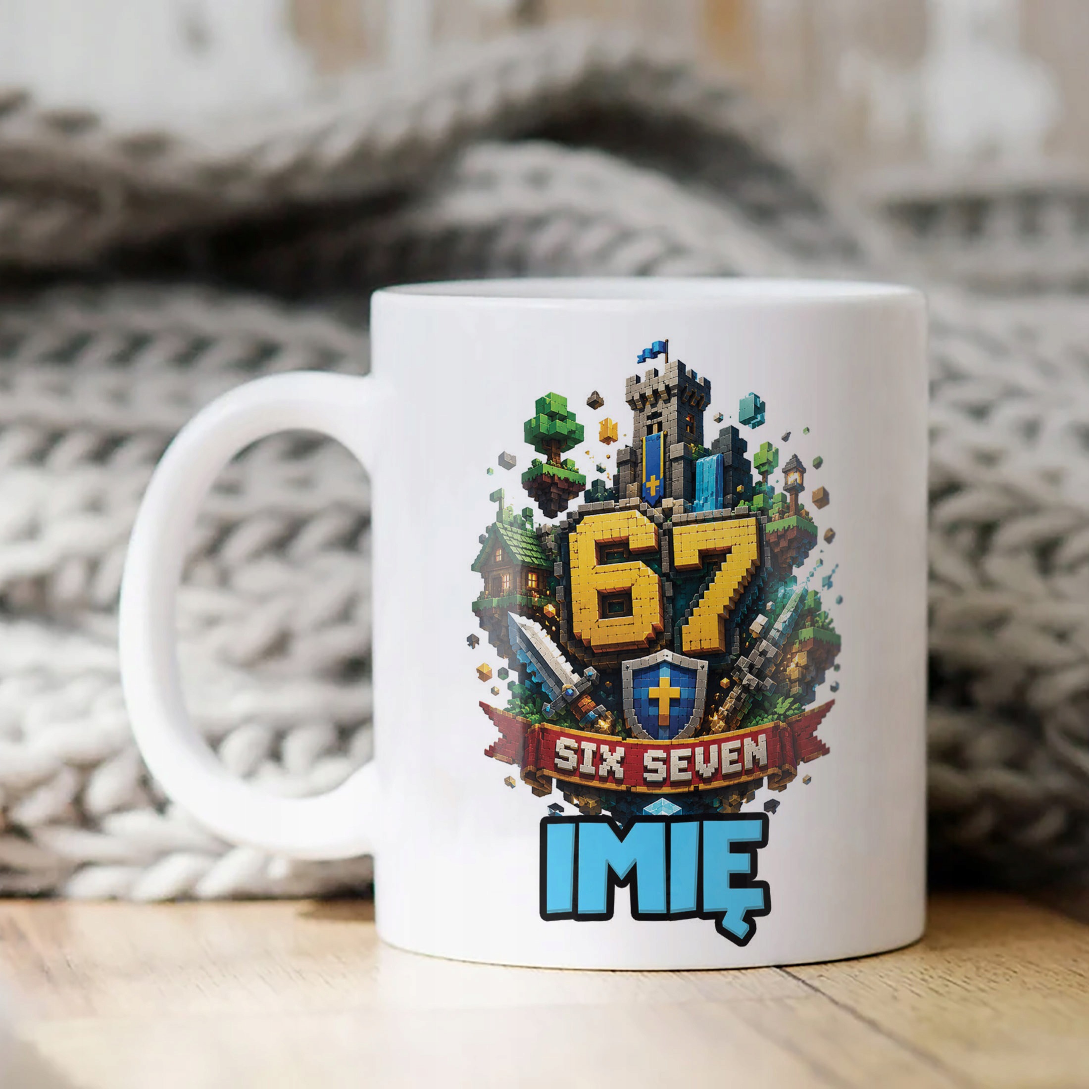 Biały Kubek z nadrukiem personalizowany SIX SEVEN Dla Dzieci Prezent