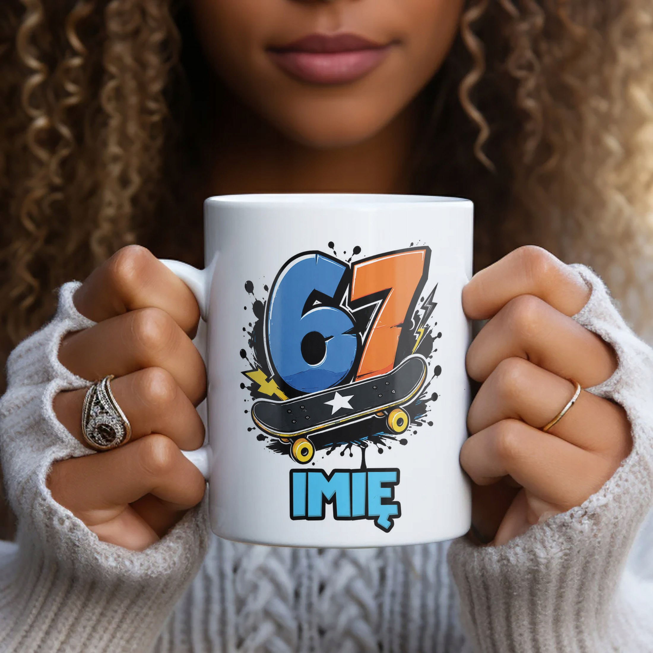 Biały Kubek z nadrukiem personalizowany 67 SIX SEVEN Dla Dzieci Prezent