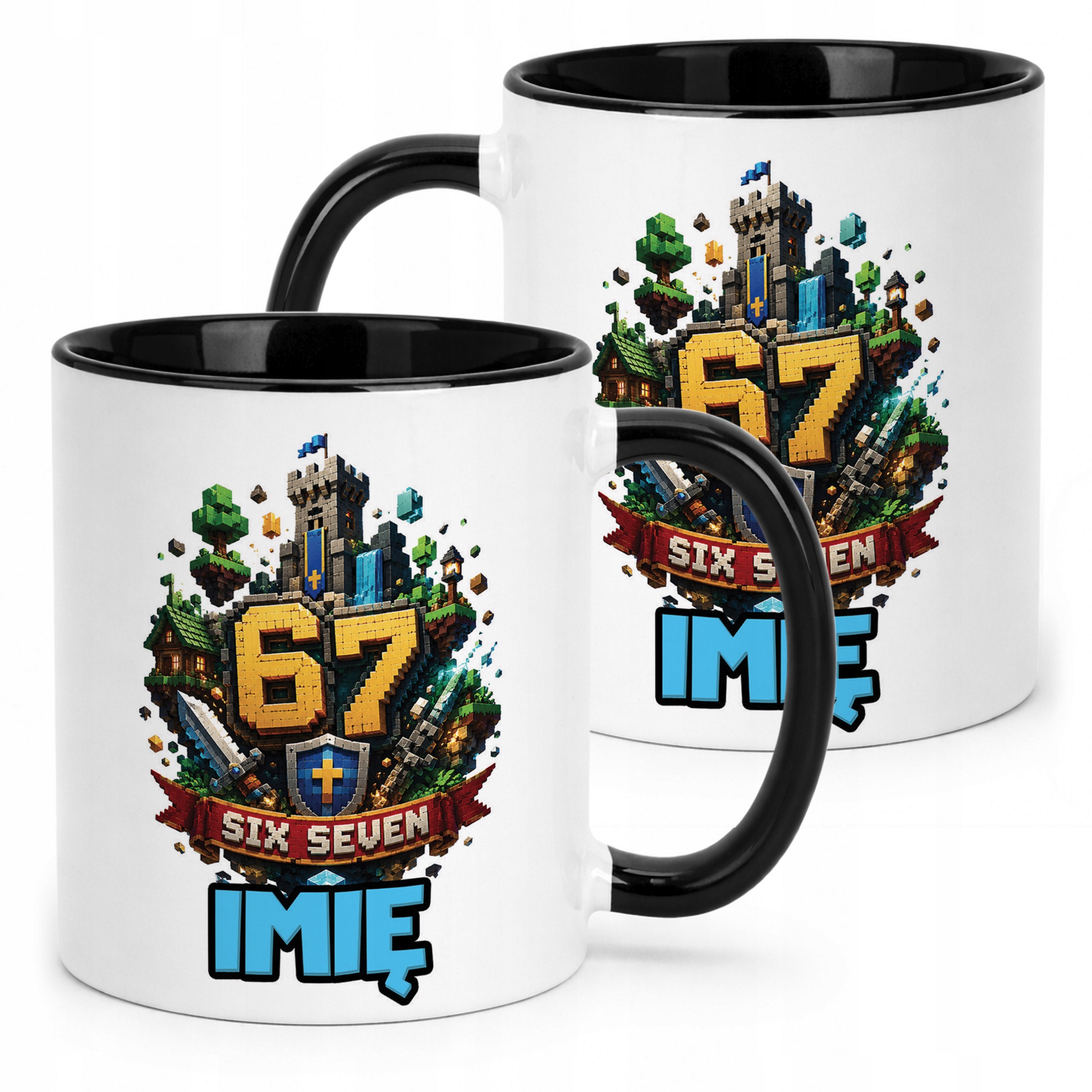 Kubek Czarny z nadrukiem personalizowany SIX SEVEN Dla Dzieci Prezent