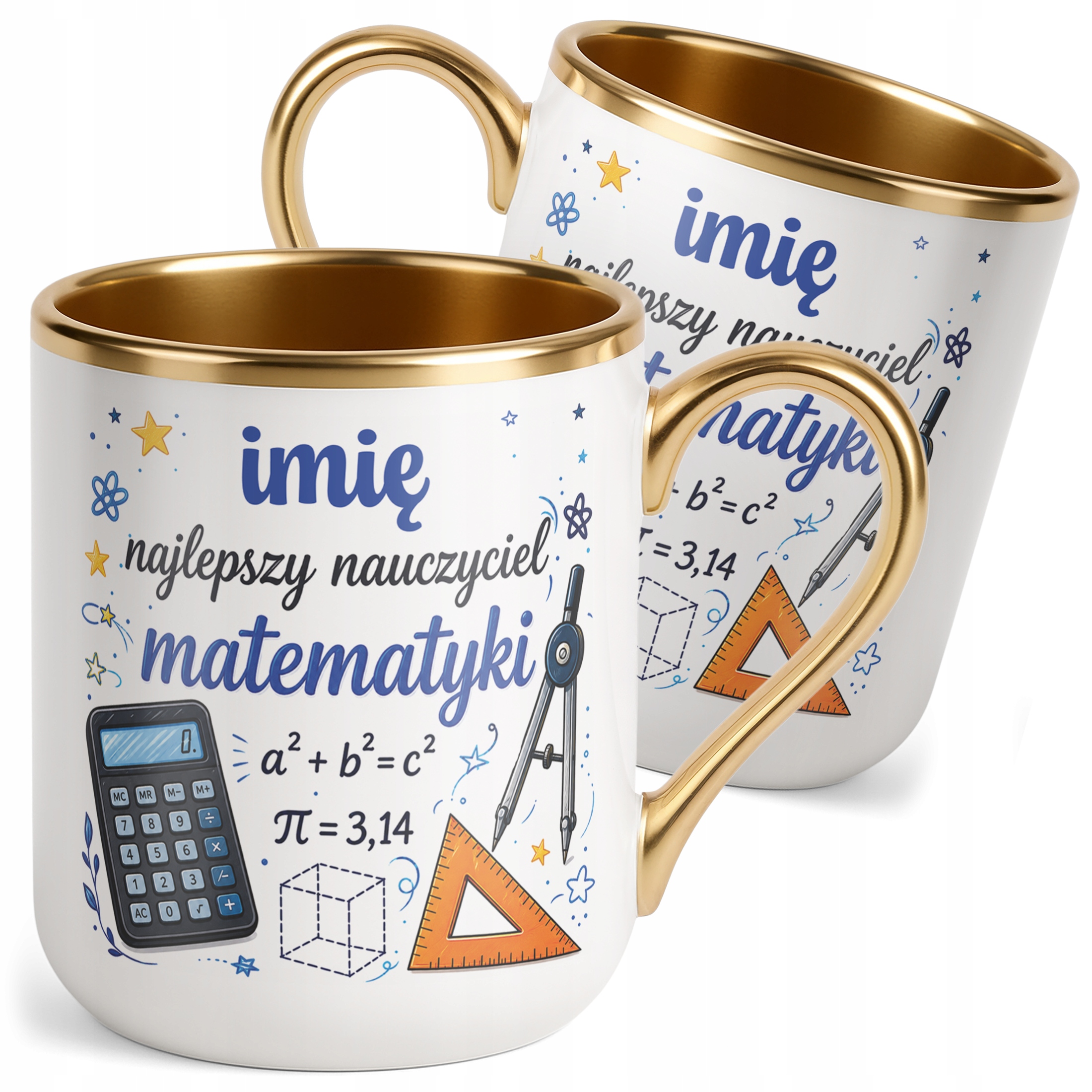 Kubek Premium Złoty z Imieniem Dzień Nauczyciela Matematyka Prezent