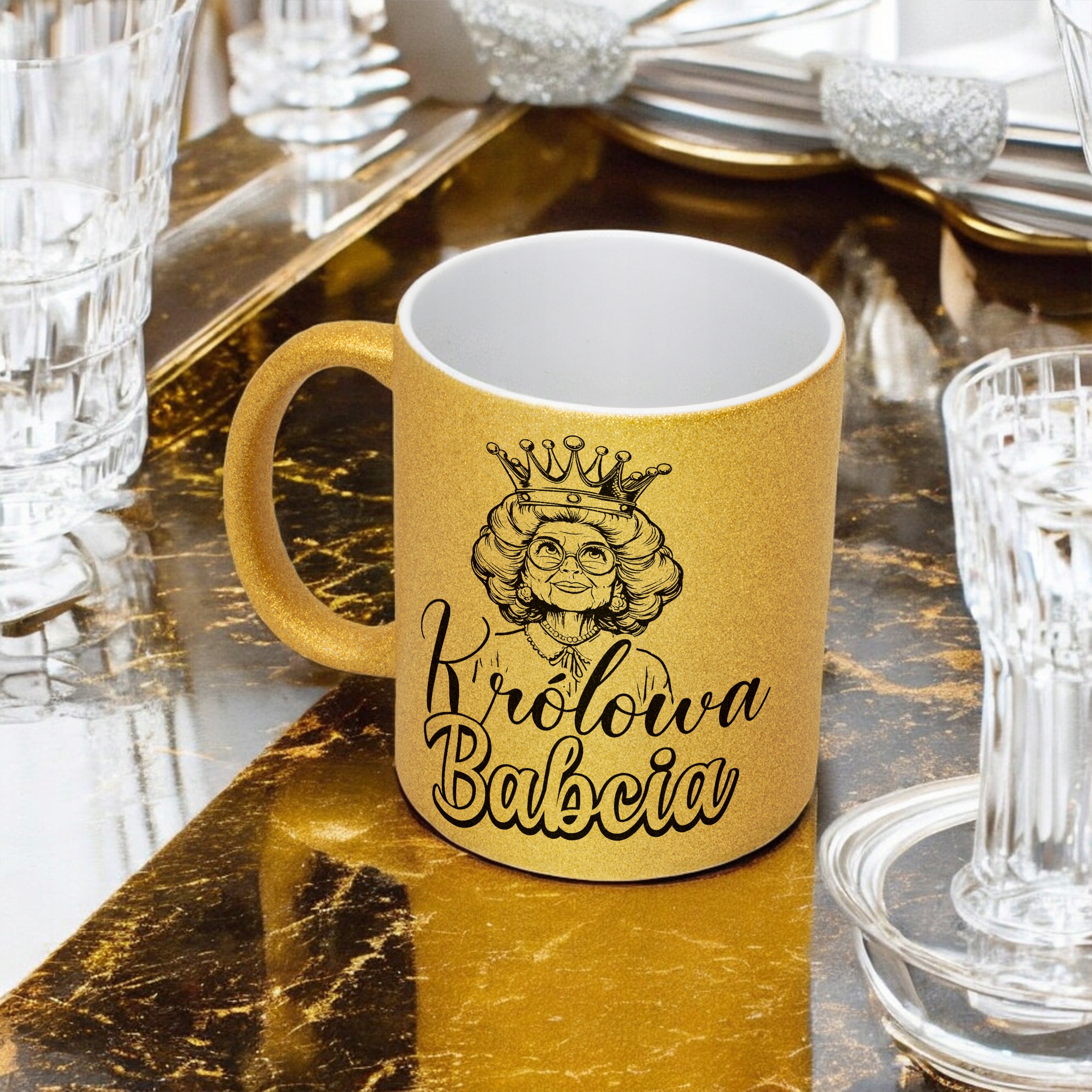 Złoty kubek brokatowy Dzień Babci Dla Babci Prezent Upominek