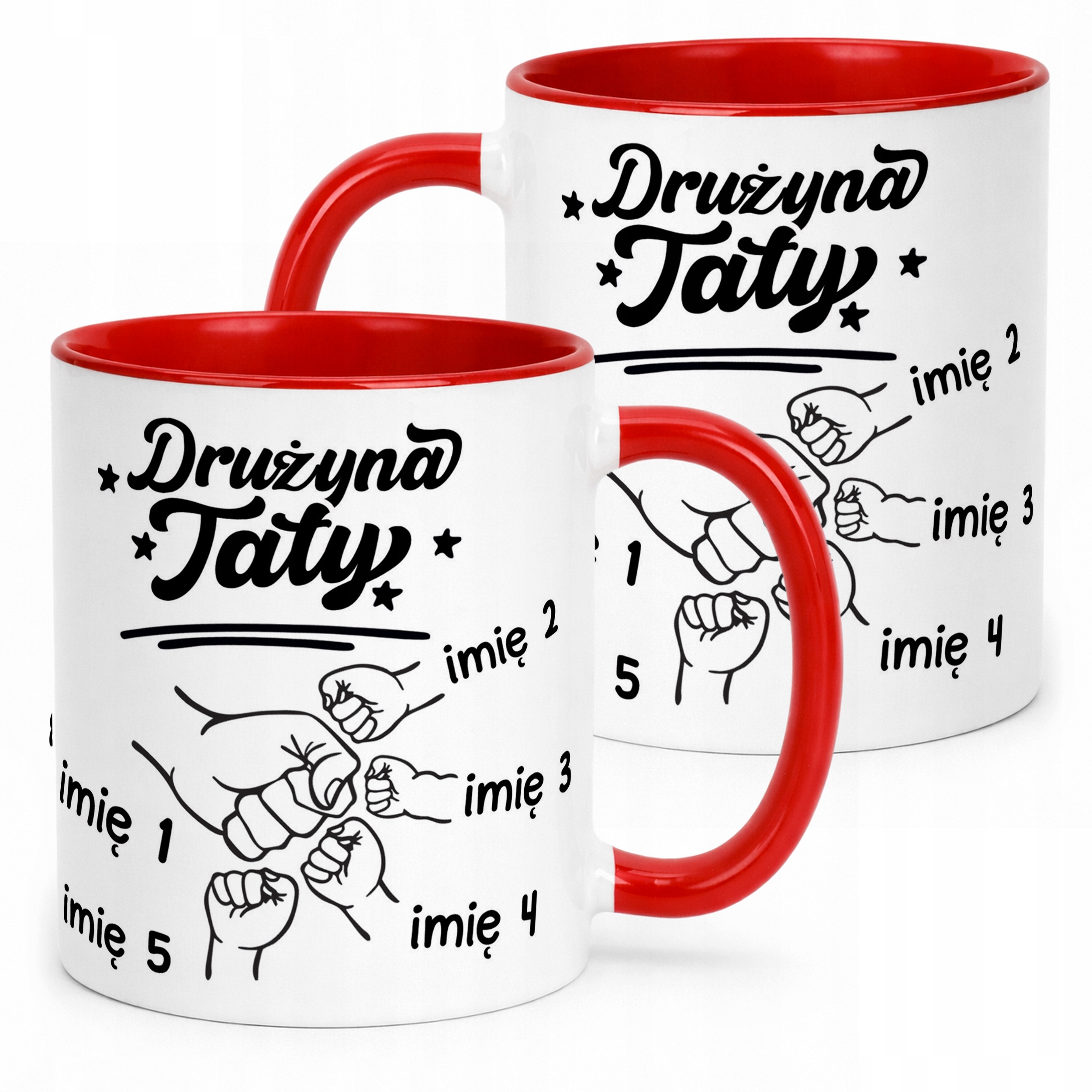 Kubek Czerwony Personalizowany Dzień Ojca Najlepsza Drużyna 4 Dzieci