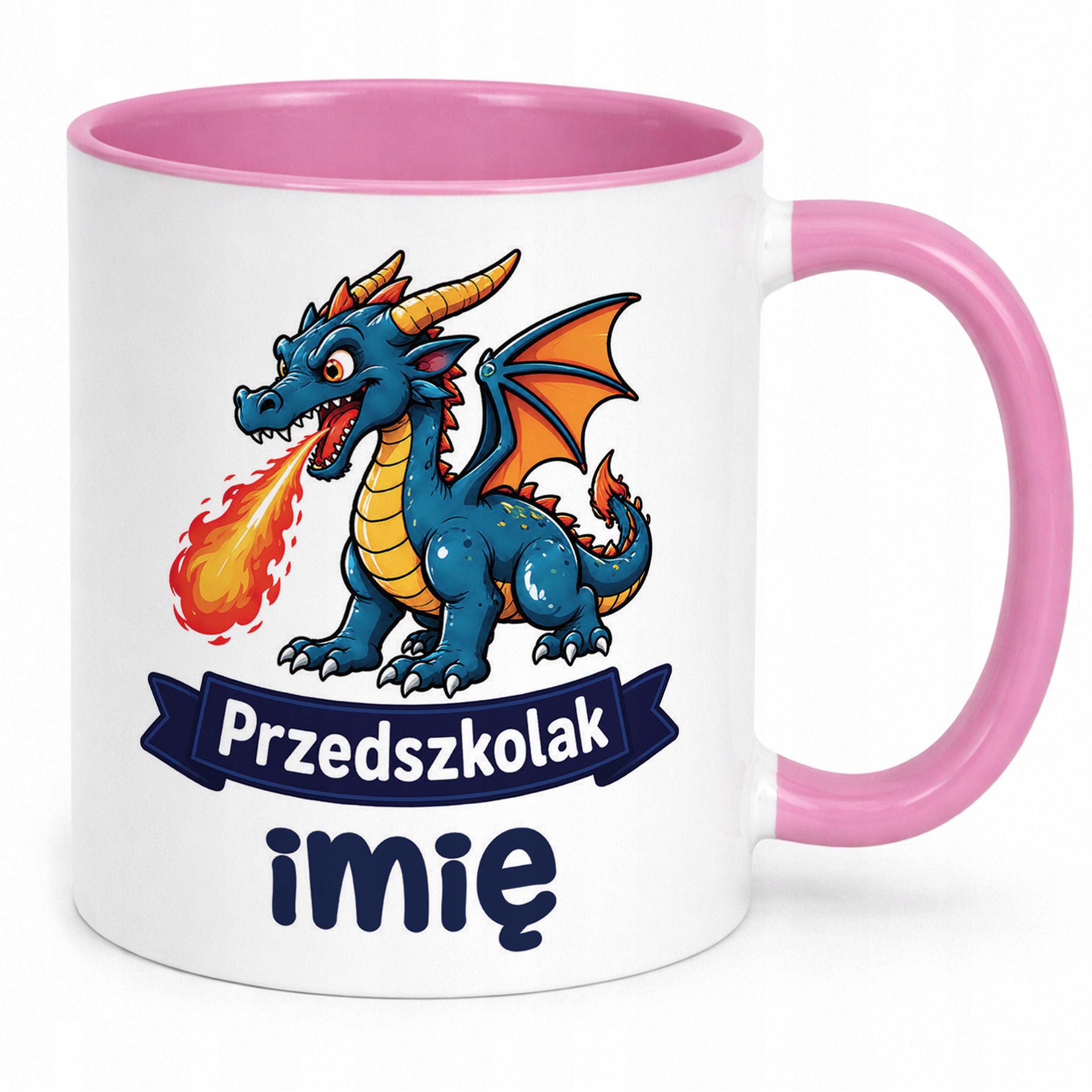 Zestaw Personalizowany Plecak Worek Kubek Różowy Przedszkolak Smok Prezent