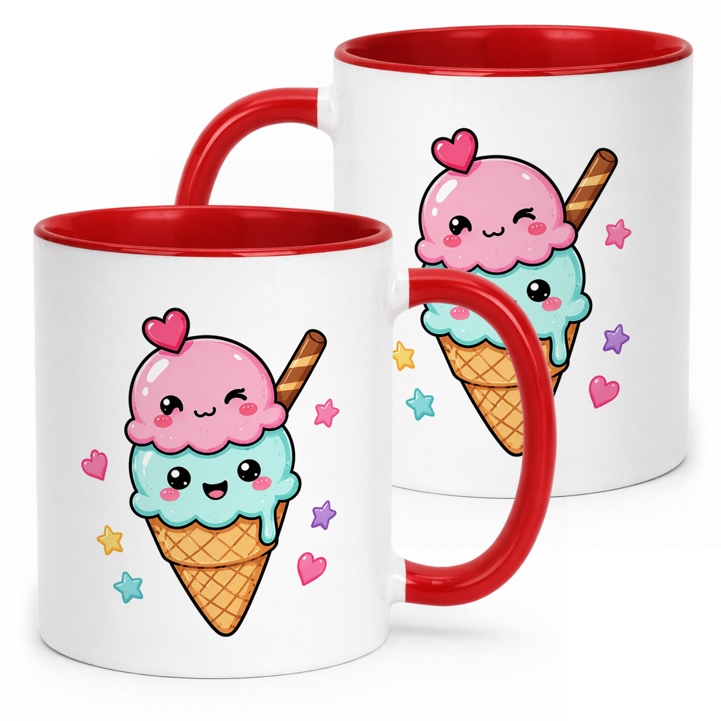 Kubek Czerwony z nadrukiem Kawaii Lody Dla Dzieci Prezent Upominek