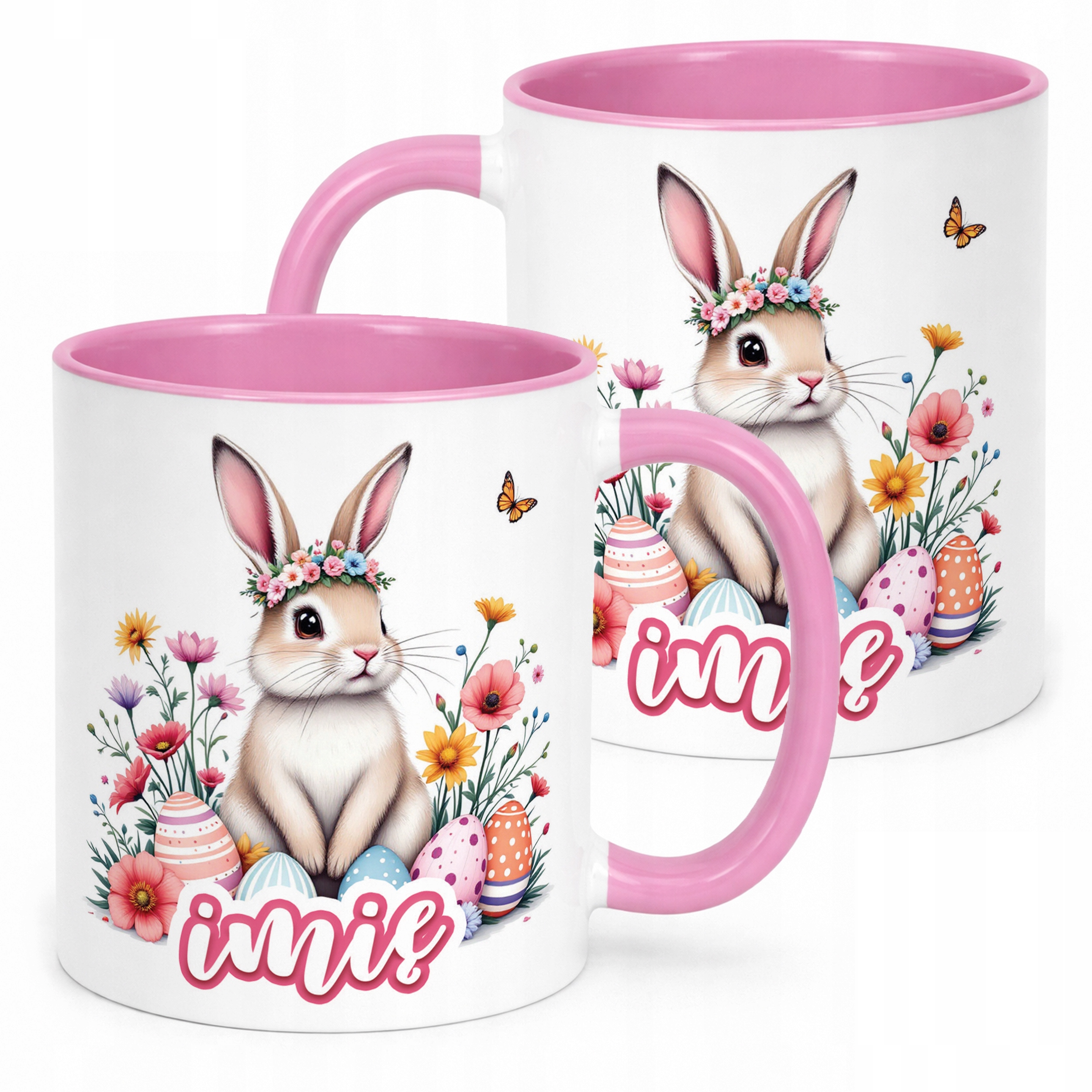 Kubek Różowy Personalizowany Wielkanoc Prezent Zając Wiosna