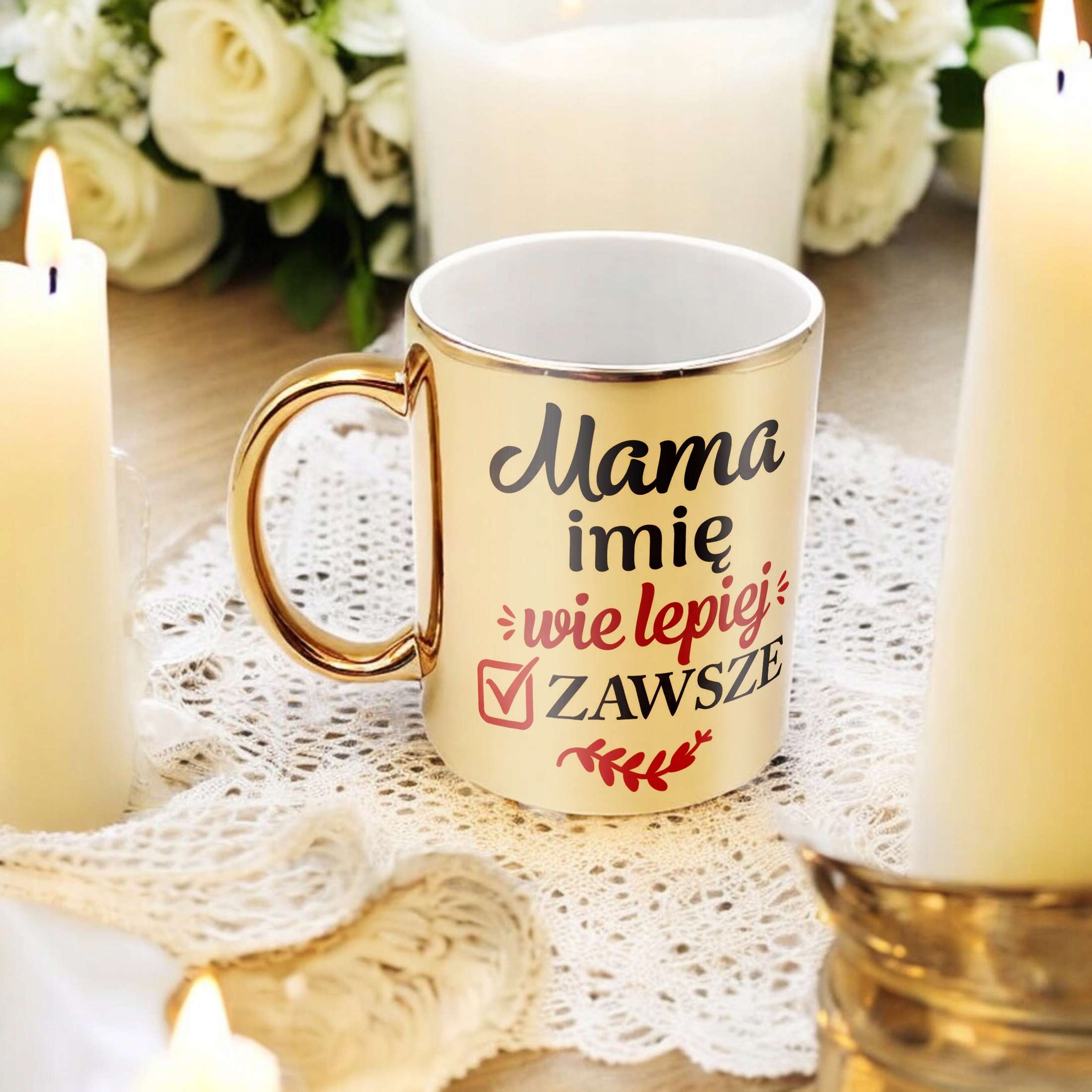 Złoty Kubek ceramiczny Personalizowany Dzień Matki Dla Mamy Prezent