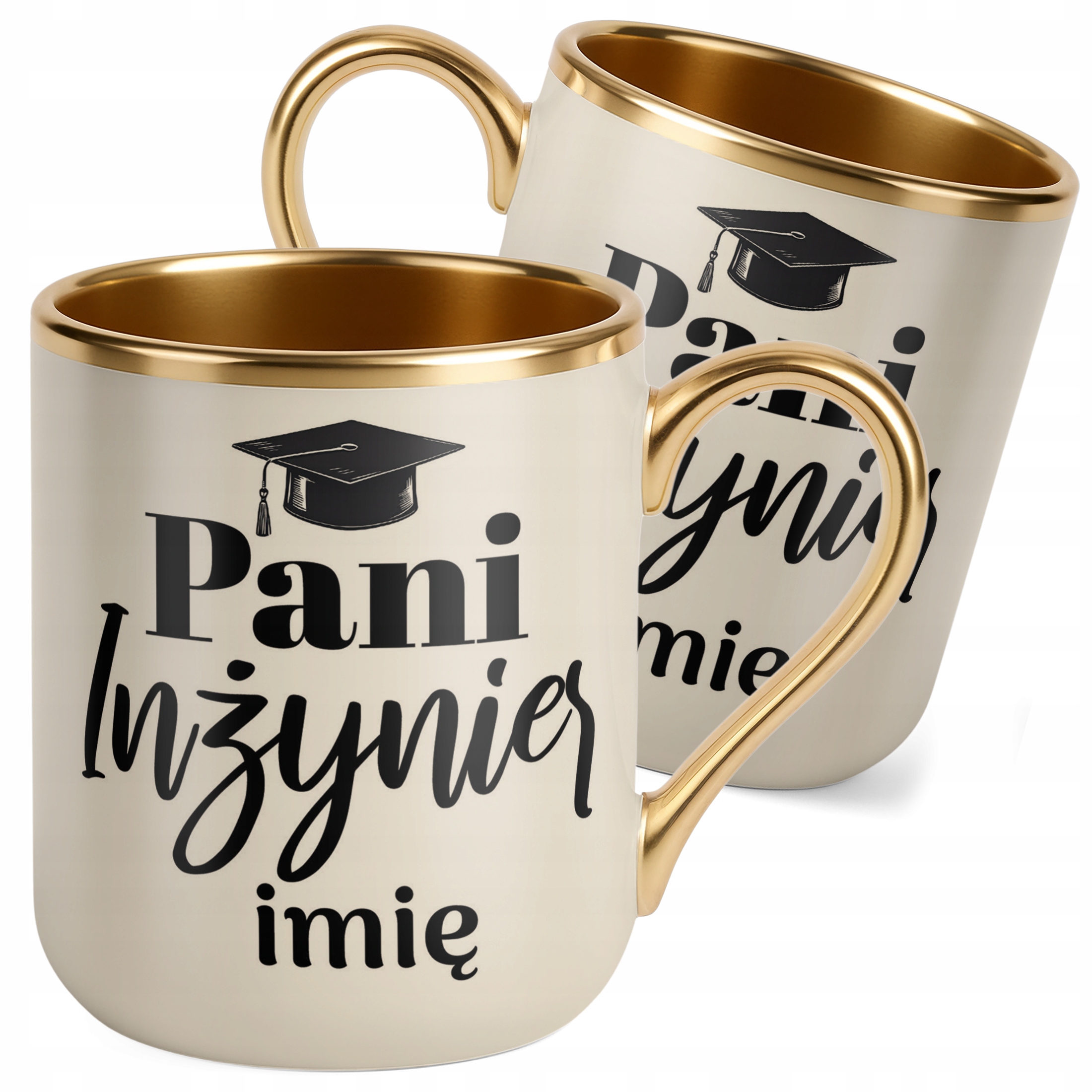 Kubek Premium Złoty Ecru Personalizowany Pani Inżynier
