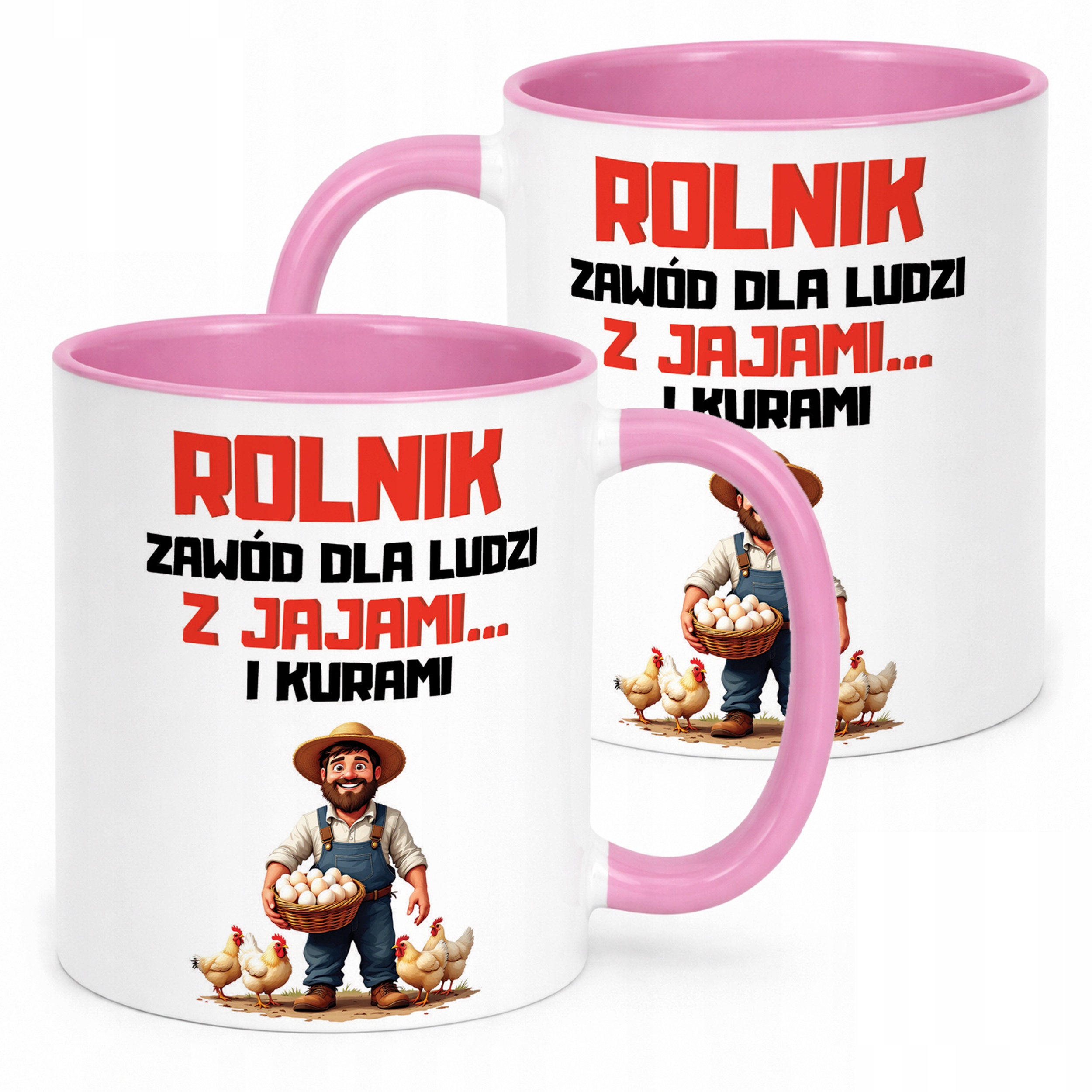 Kubek Różowy Rolnik Dla Rolnika Kury Zabawny Prezent Upominek