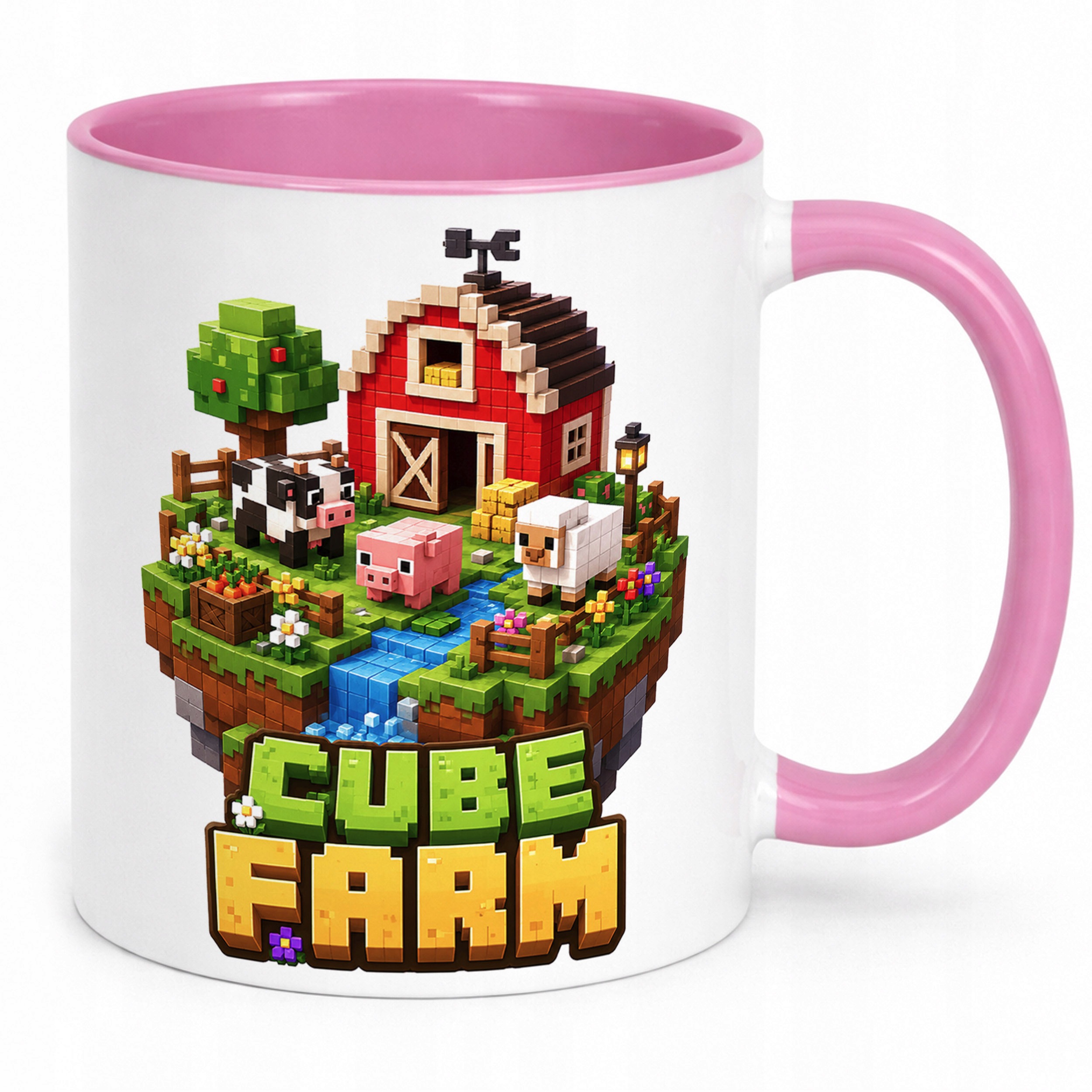 Zestaw Kubek Różowy Poduszka Z Nadrukiem CUBE FARM Prezent