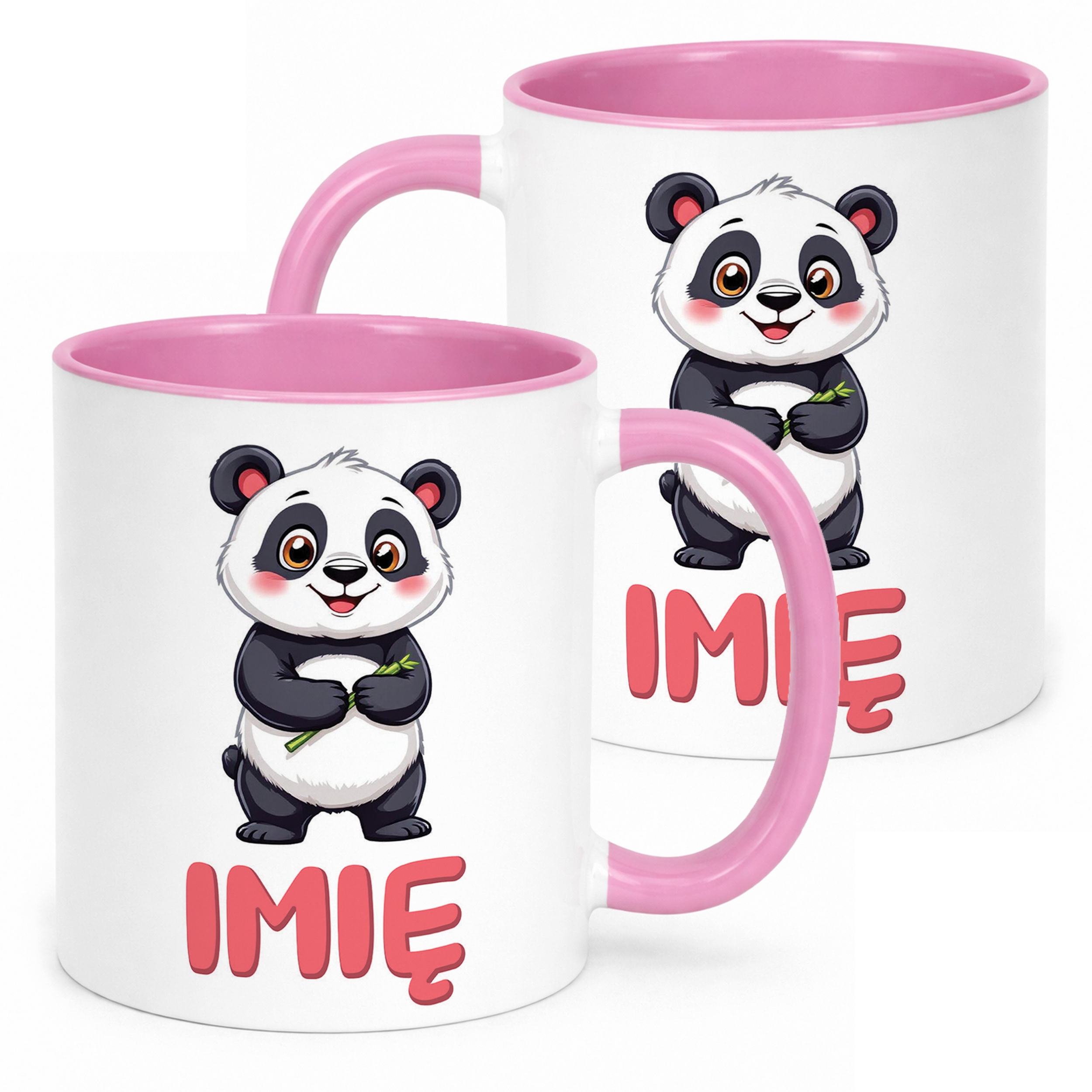 Kubek Różowy Personalizowany Panda Zwierzak Słodki Dla Dzieci