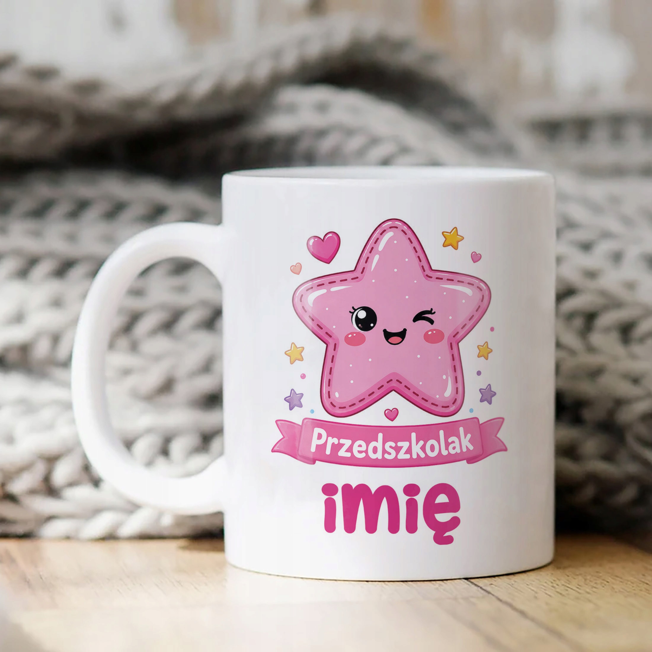 Biały Kubek z nadrukiem personalizowany Przedszkolak Szkoła Dla Dzieci