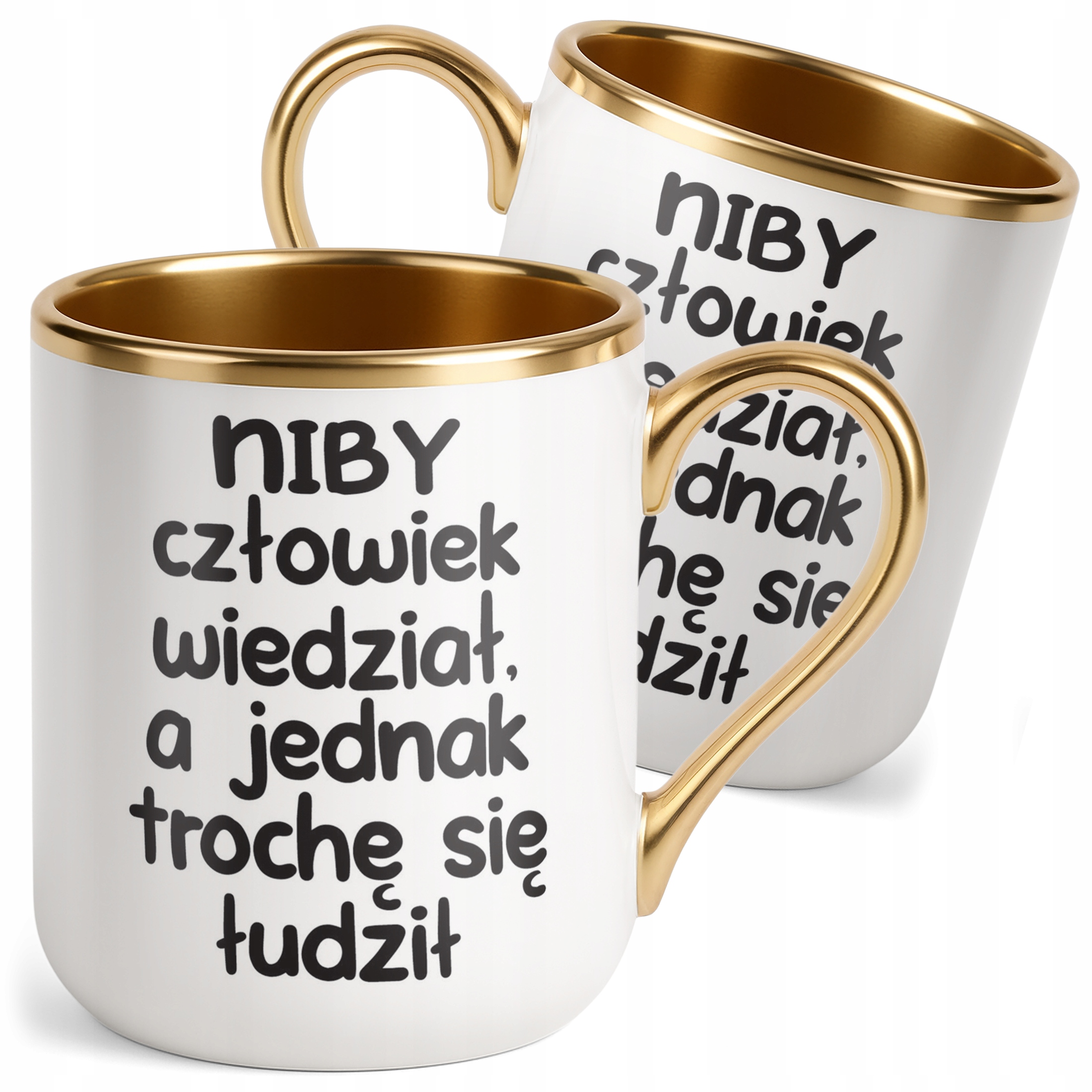 Kubek Premium Złoty Niby Człowiek Wiedział Śmieszny Zabawny Prezent