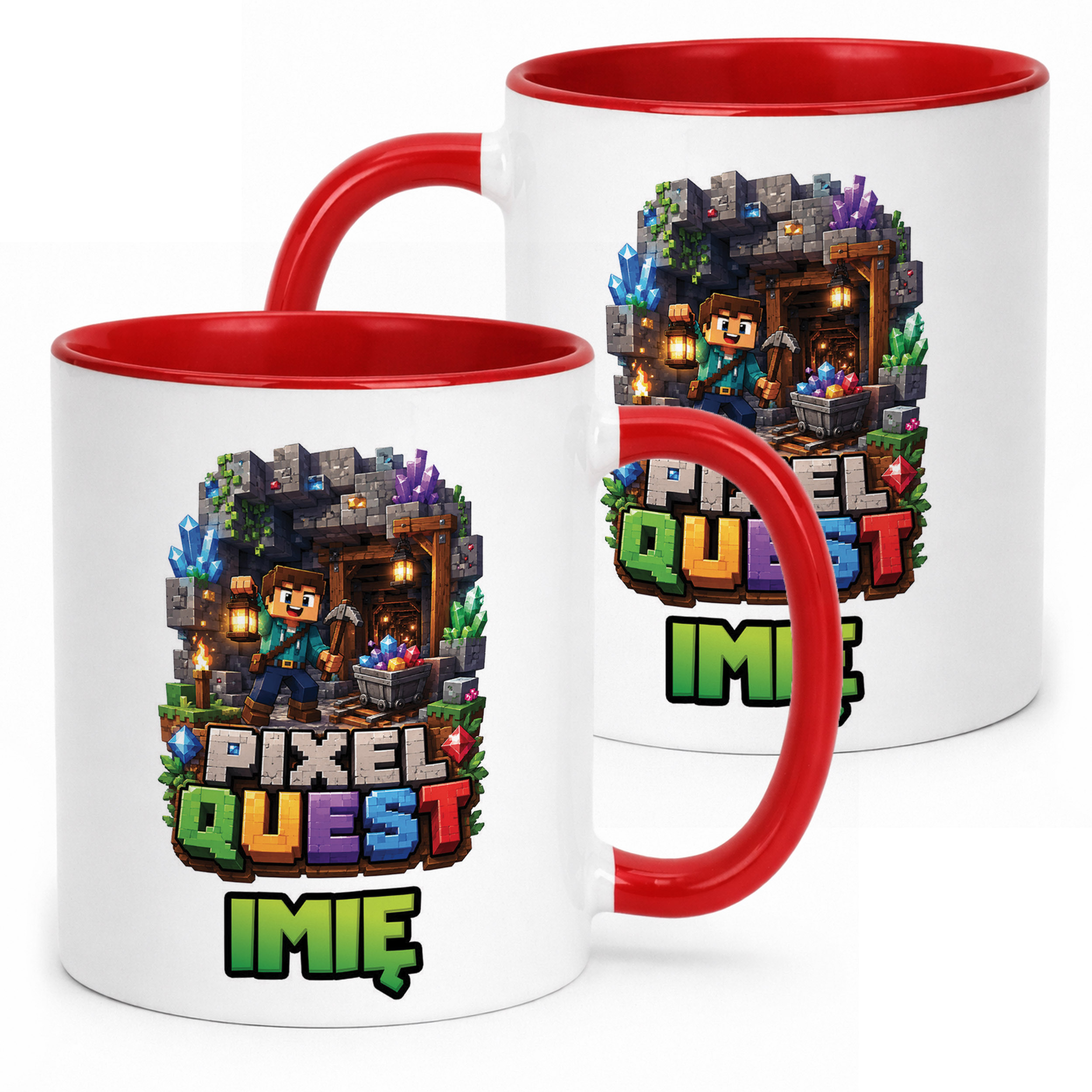 Kubek Czerwony z nadrukiem personalizowany PIXEL Gra Dla Dzieci Prezent
