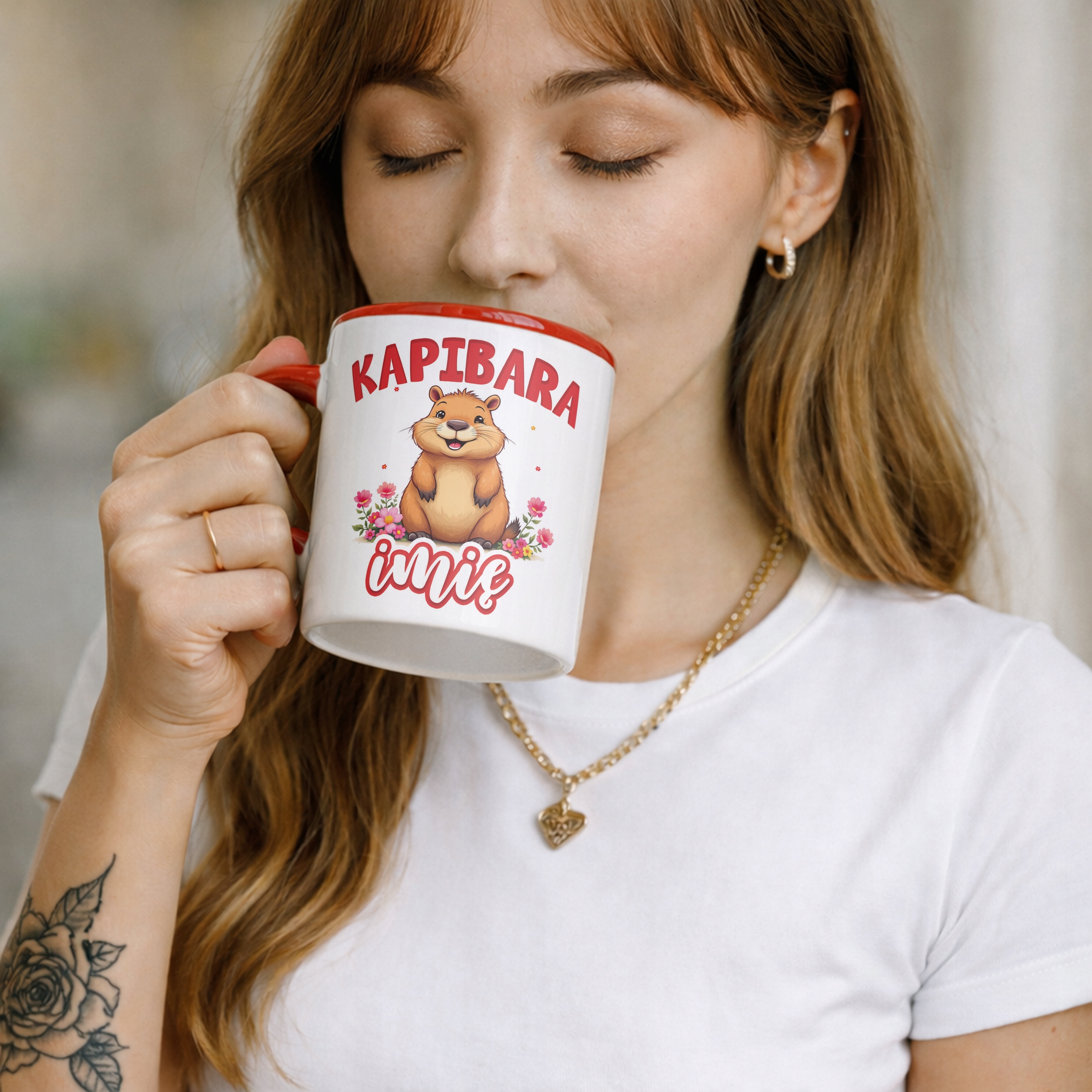 Kubek Czerwony Personalizowany Kapibara Capybara Zwierzak Dla Dzieci