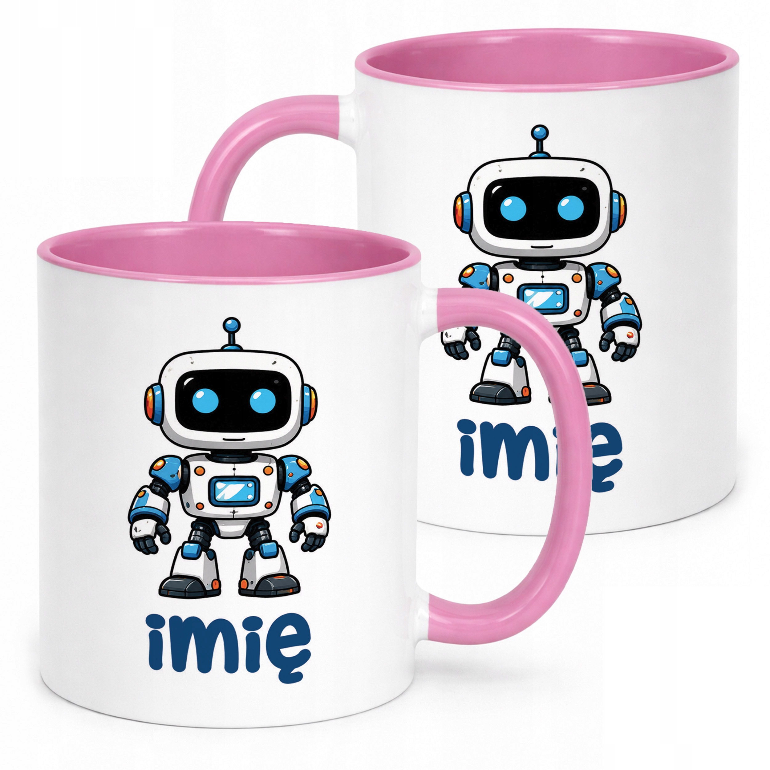 Kubek Różowy z nadrukiem personalizowany Robot Dla Dzieci Prezent