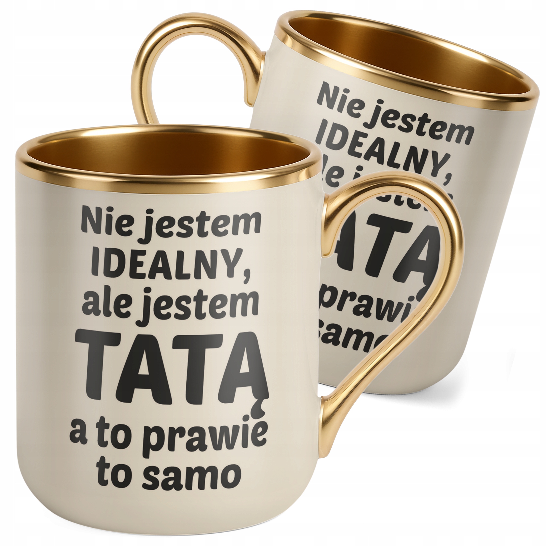 Kubek Premium Złoty Ecru Dzień Ojca Dla Taty Nie Jestem Idealny Prezent