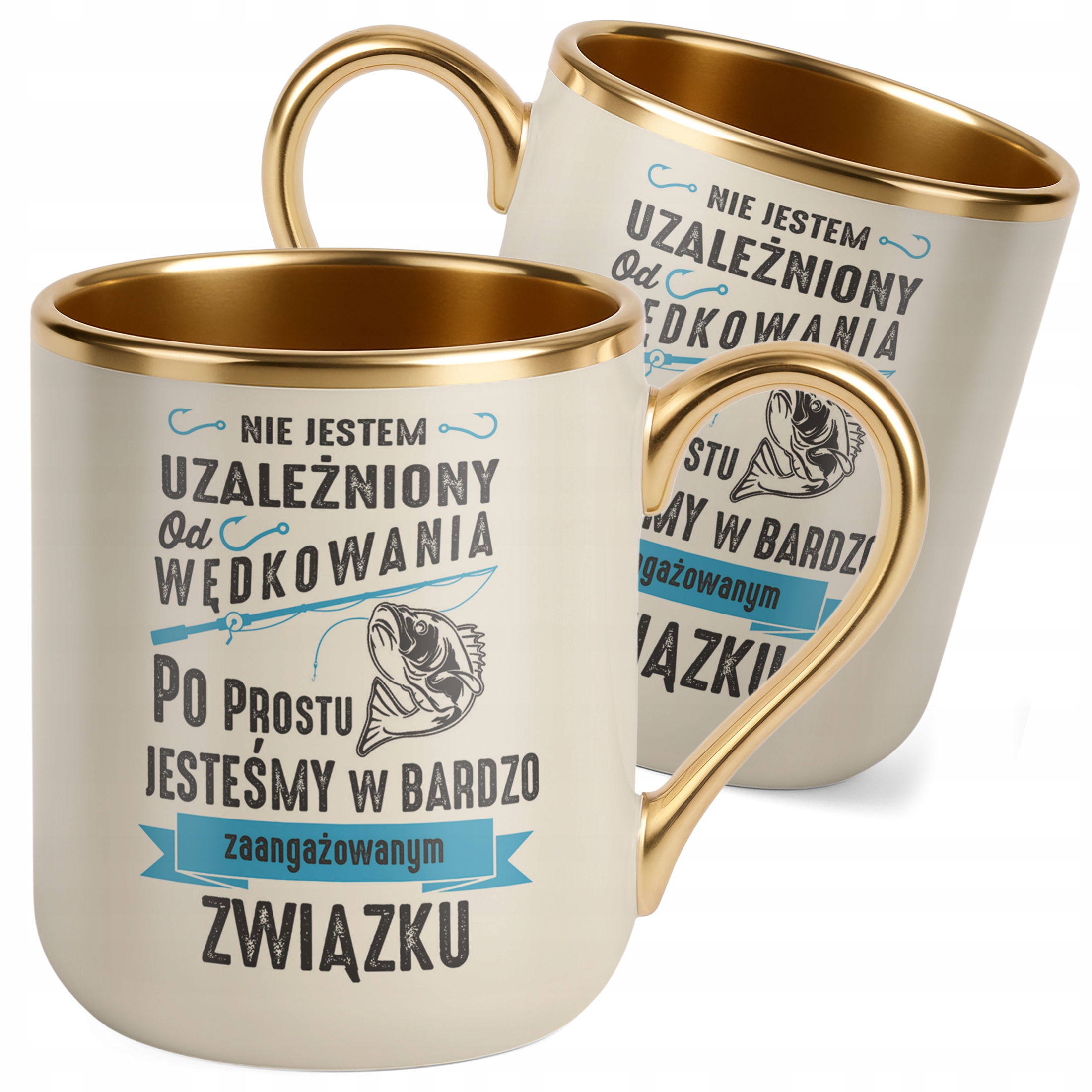 Kubek Premium Złoty Ecru Dla Wędkarza Wędkowanie Ryby Zabawny Prezent