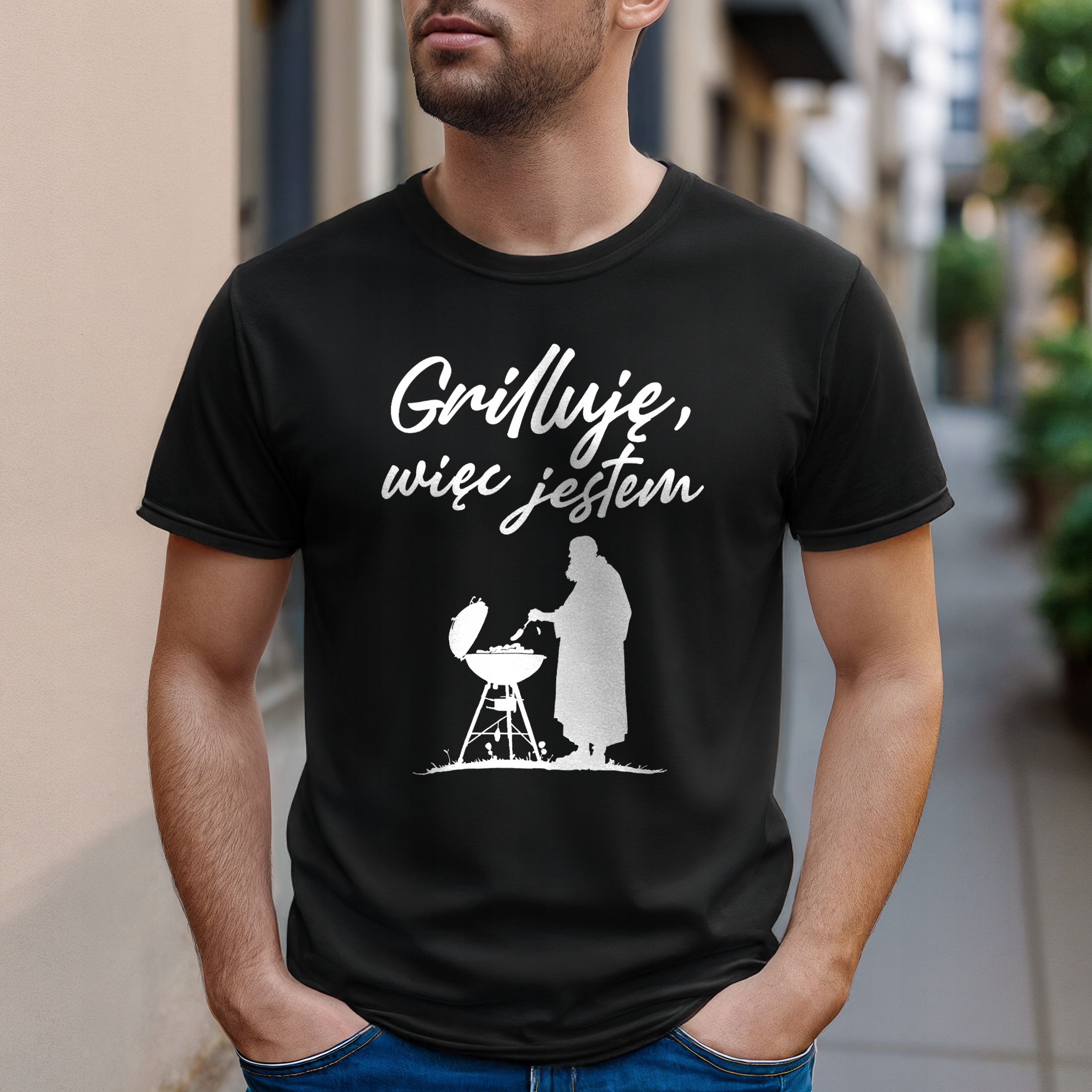 Koszulka czarna męska Grilluję Więc Jestem Zabawny Prezent r. 3XL