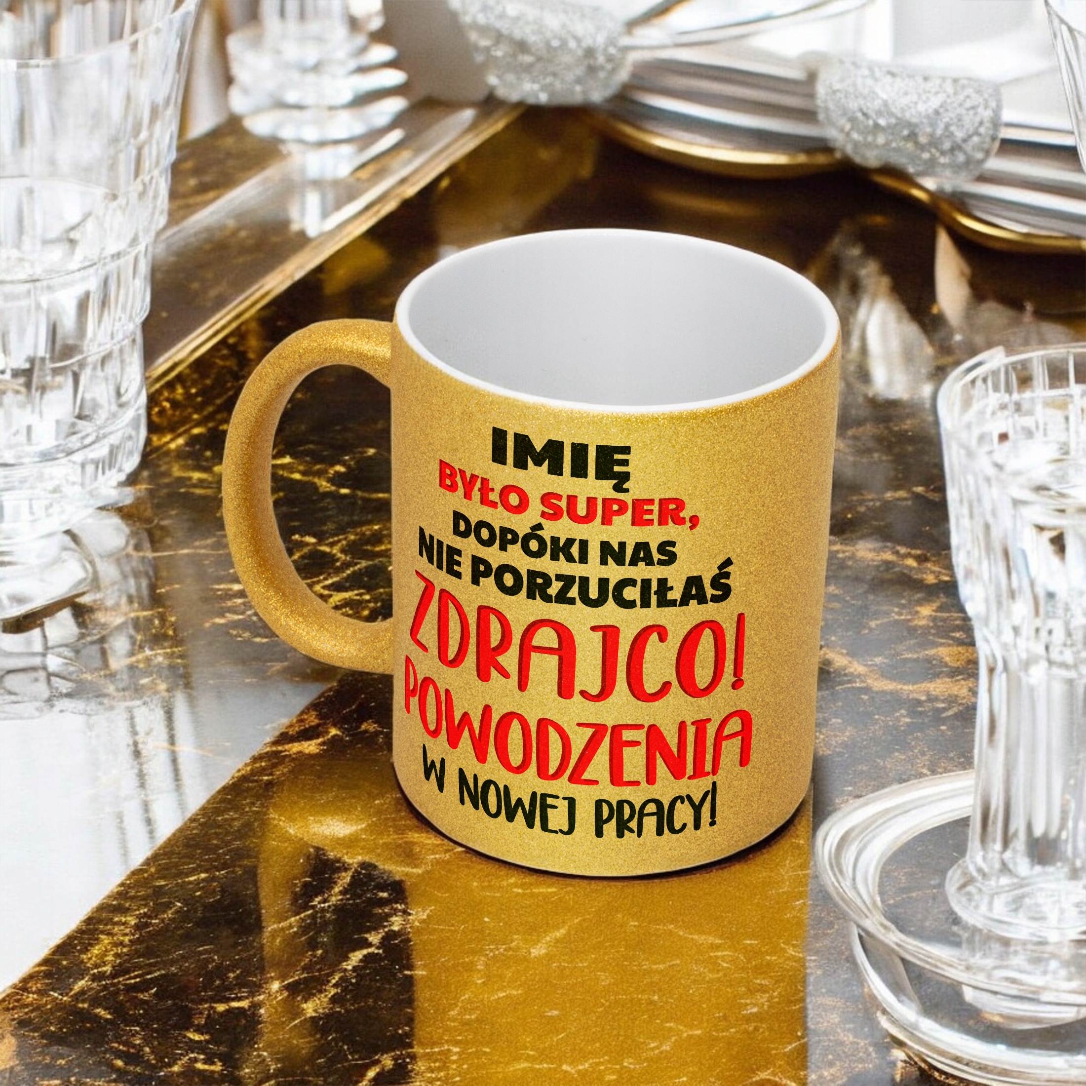Złoty kubek brokatowy personalizowany Pożegnanie Odejście Z Pracy Prezent
